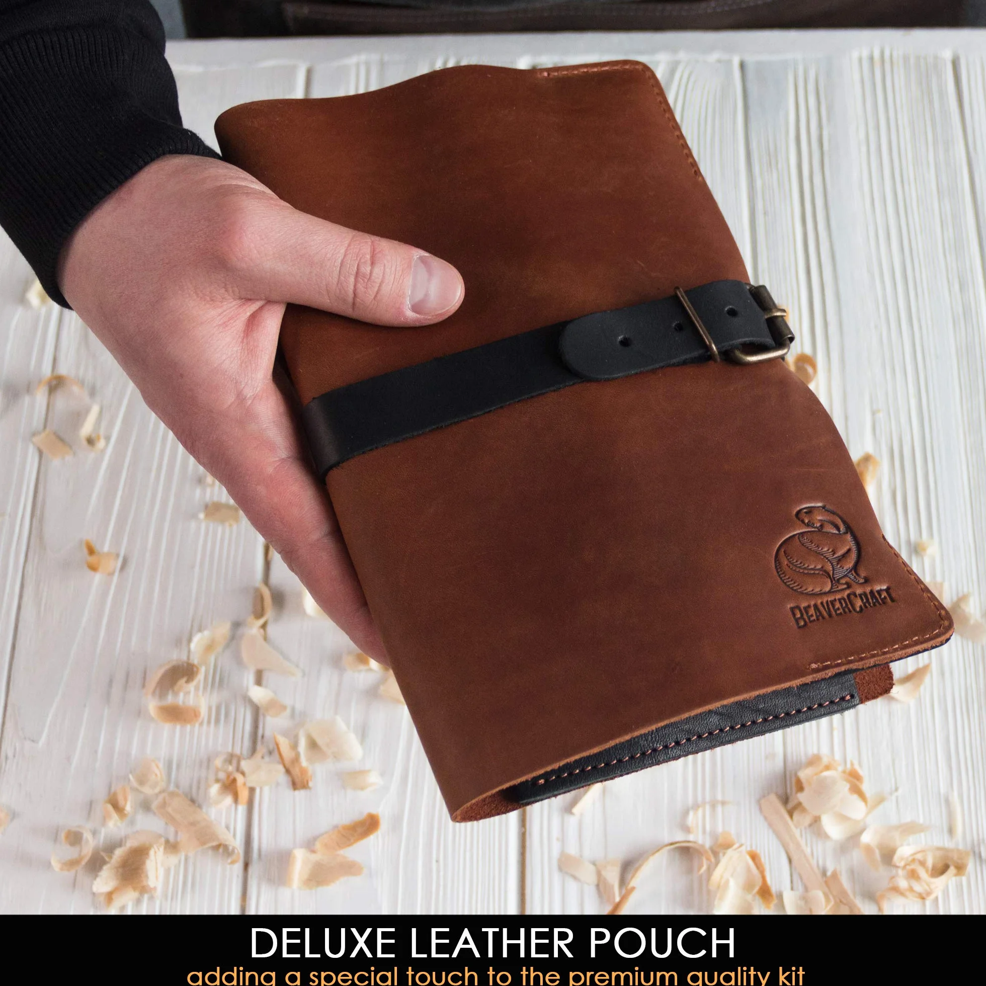BeaverCraft Deluxe S14X Zestaw noży do rzeźbienia w drewnie ze skórzanym etui