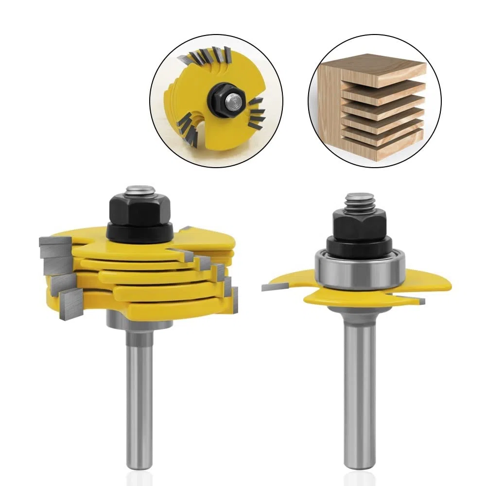 2 Szt. 6-częściowy Frez Do Rowków 3-skrzydłowy Zestaw Bitów Frezów Obróbki Drewna Narzędzie Cięcia Dłuta 8 Mm Trzpień(12.7mm Shank)