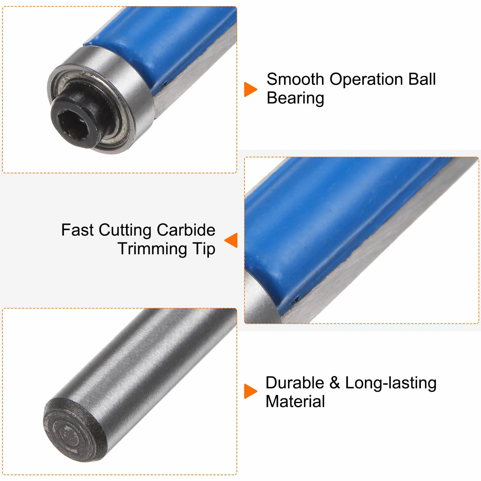 QUARKZMAN Frez do krawędzi 6 mm, trzonek 3/8", średnica 1", głębokość cięcia górnego łożyska, równo proste frezy tnące z twardego metalu do płyt wiórowych, sklejki, MDF, prac drewnianych, niebieski