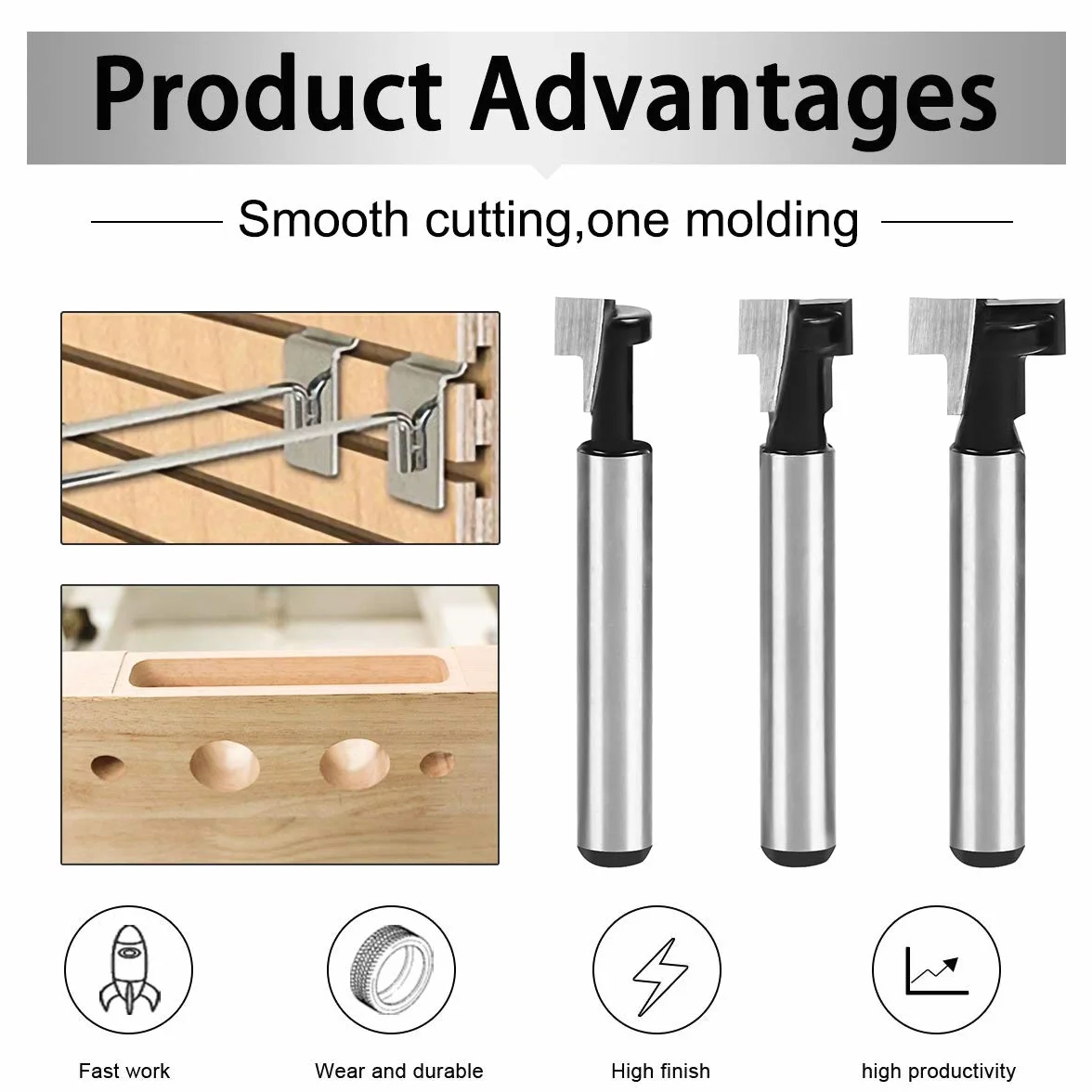 flintronic Zestaw frezów z rowkiem T, 3 szt. 8 mm trzonek stalowy frez z rowkiem T, 1/2", 3/8" i 5/16" długość frez do drewna sześciokątnego T-Track frezy rowkujących…