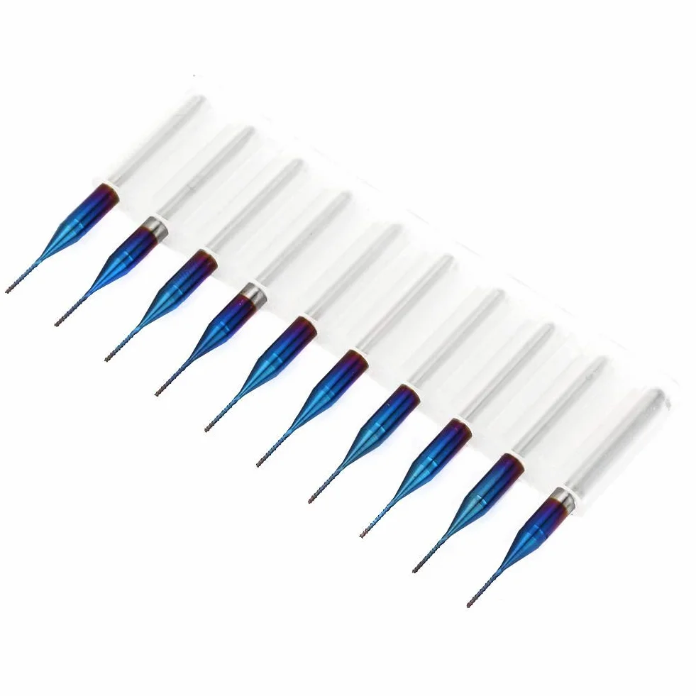 10 stücke Wolframfräser Blau Beschichtet Spiralfräser Fräsmaschine Cutter Bohrer CNC Fräser Set Werkzeug(0.5mm)