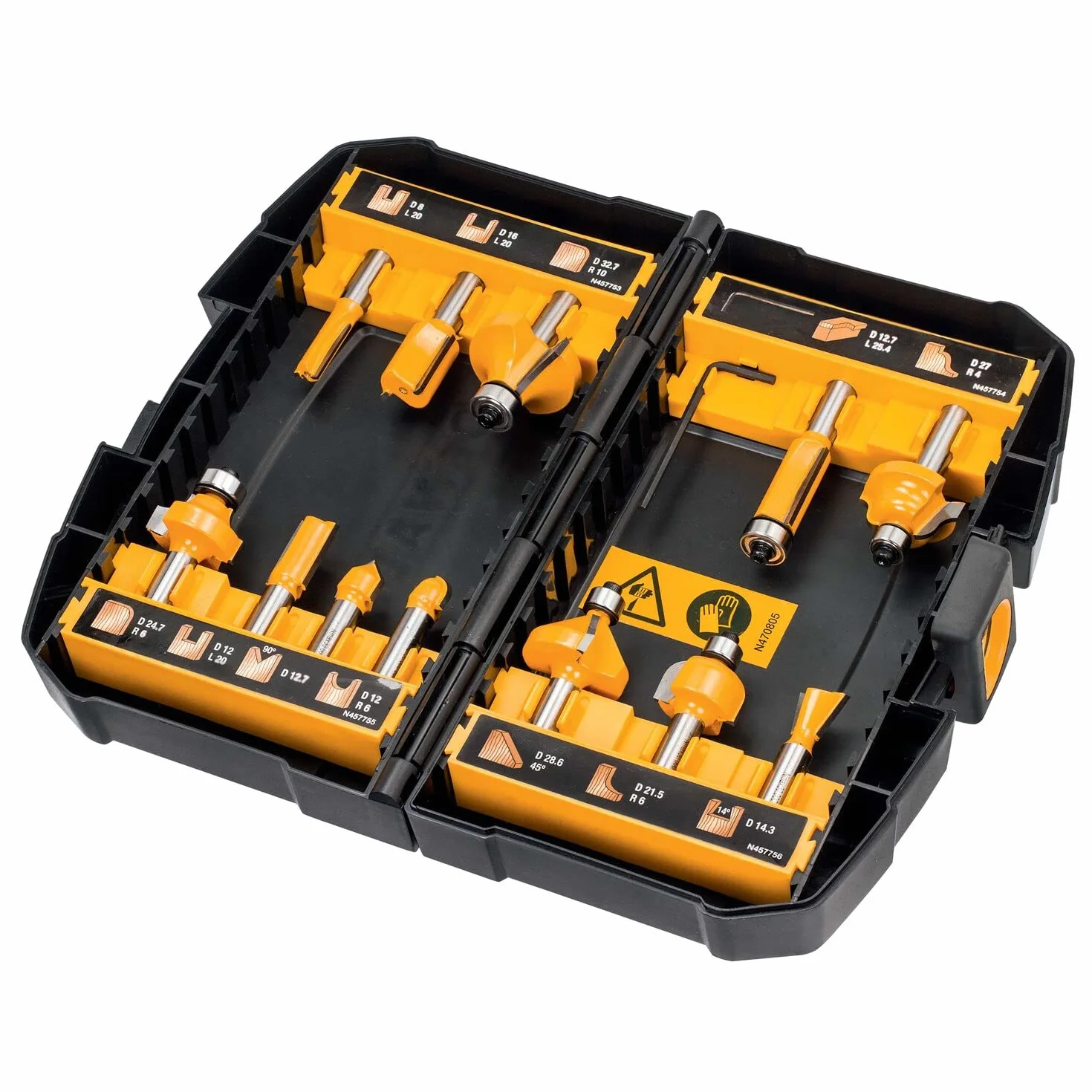 Dewalt Dt90016-Qz Frezy, Czarny/Żółty, ‎28,5 x 28,5 x 5 cm; 90 g, 12 Elementów