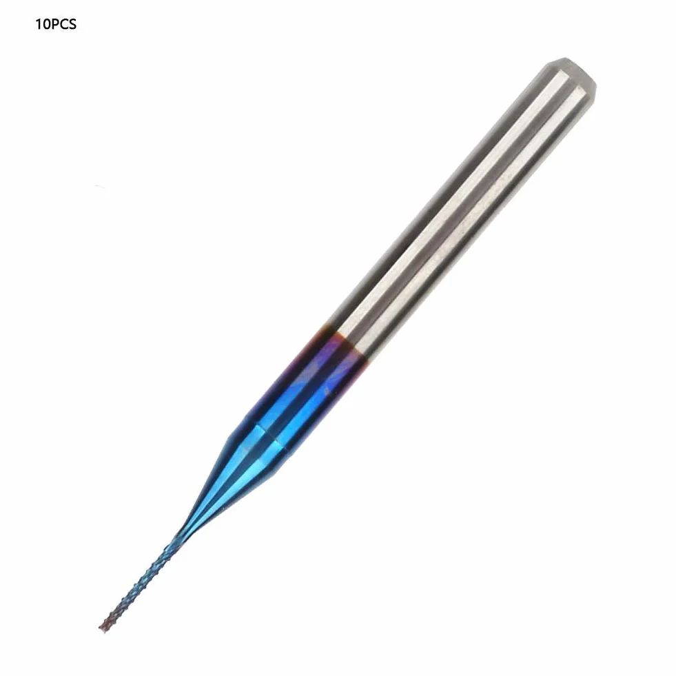 10 stücke Wolframfräser Blau Beschichtet Spiralfräser Fräsmaschine Cutter Bohrer CNC Fräser Set Werkzeug(0.5mm)