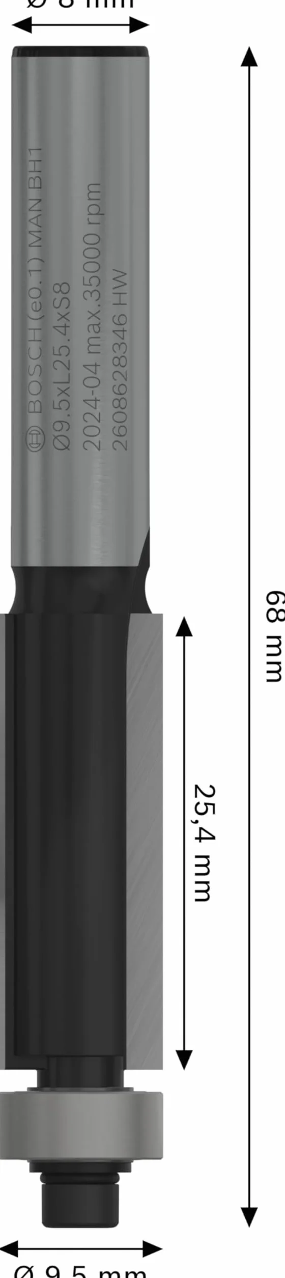 Bosch Professional Frez prosty do laminatów Standard for Wood (do drewna, Ø 9,5 mm, Długość robocza 25,4 mm, Akcesoria frezarek ręcznych)