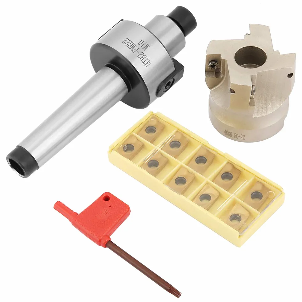 Jiawu Frez Czołowy, Wysokoobrotowy Frez Węglikowy o średnicy 50 Mm, CNC z Chwytem MT2 z 10 Płytkami APMT1604 i Kluczem do Ciężkiego, Zgrubnego, Precyzyjnego Stopnia Płaskiego
