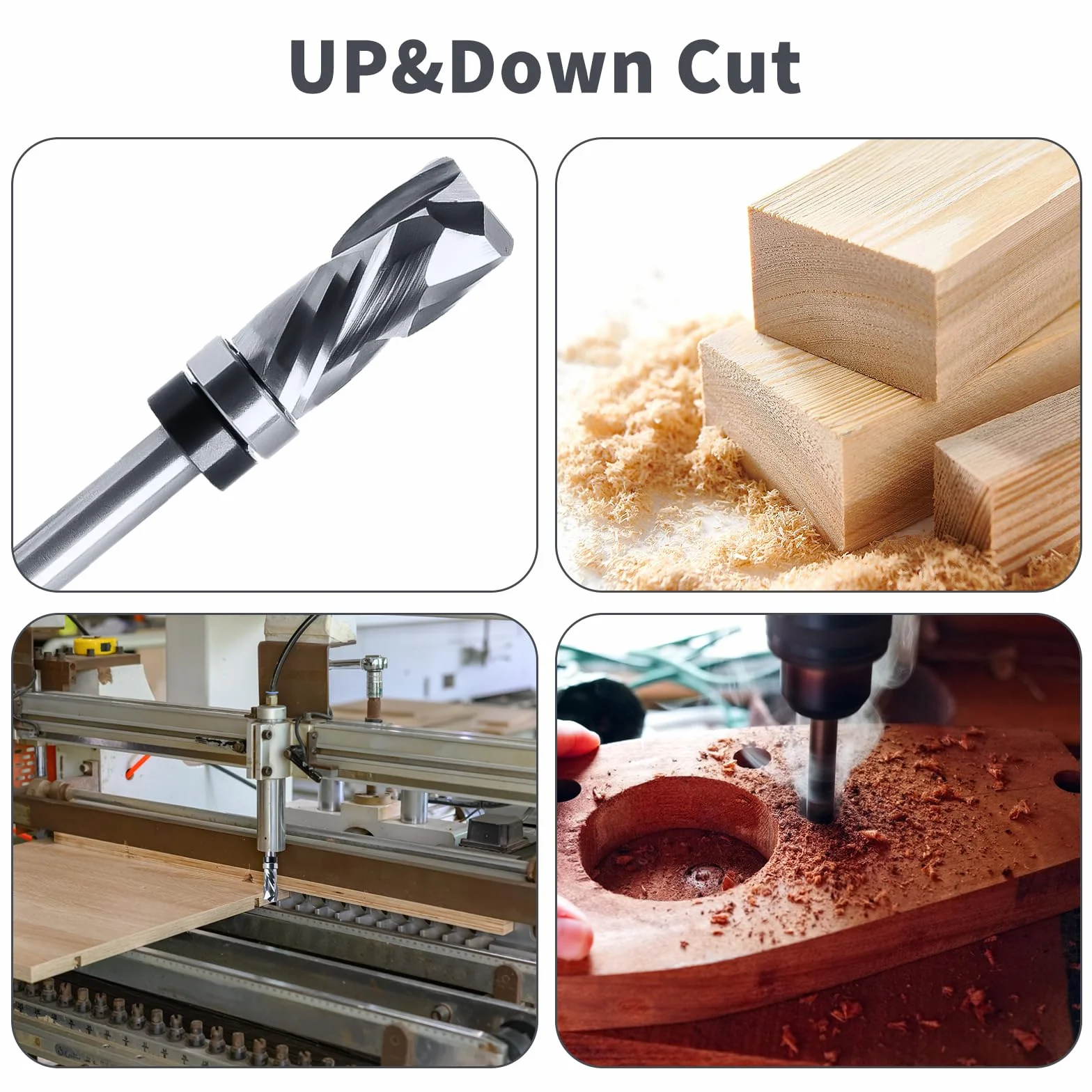 Spiralna frez do wyrównywania 8 mm trzpień, ostrze Up Down Cut, frez z węglika, frez spiralny rowkowane dno podwójne łożyska kulkowe do DIY obróbki drewna