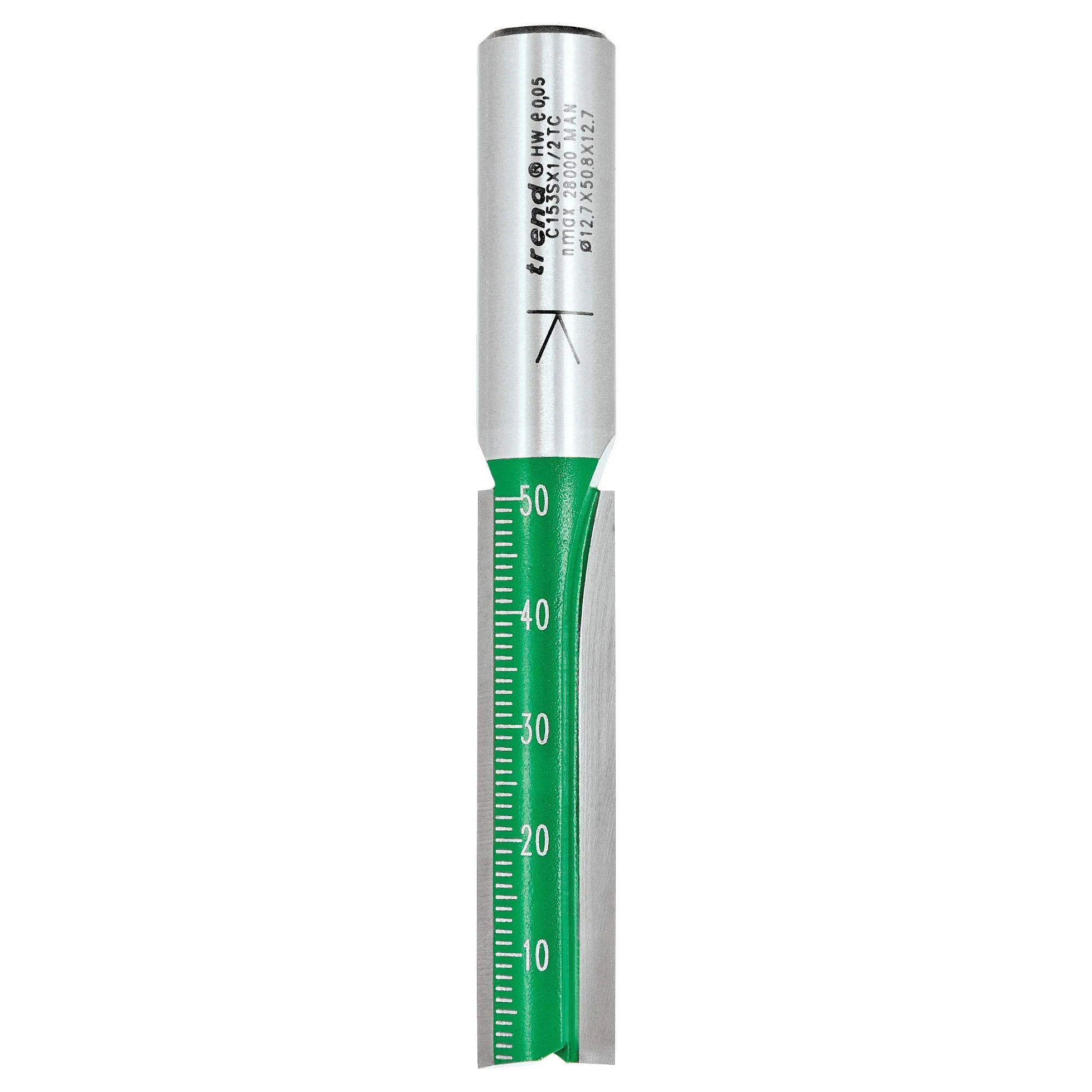 Trend CraftPro frez prosty dwupiórowy do frezarki górnowrzecionowej, trzpień 1/2 cala, średnica cięcia 12,7 mm i długość cięcia 50 mm, węglik spiekany (TCT), C153SX1/2TC