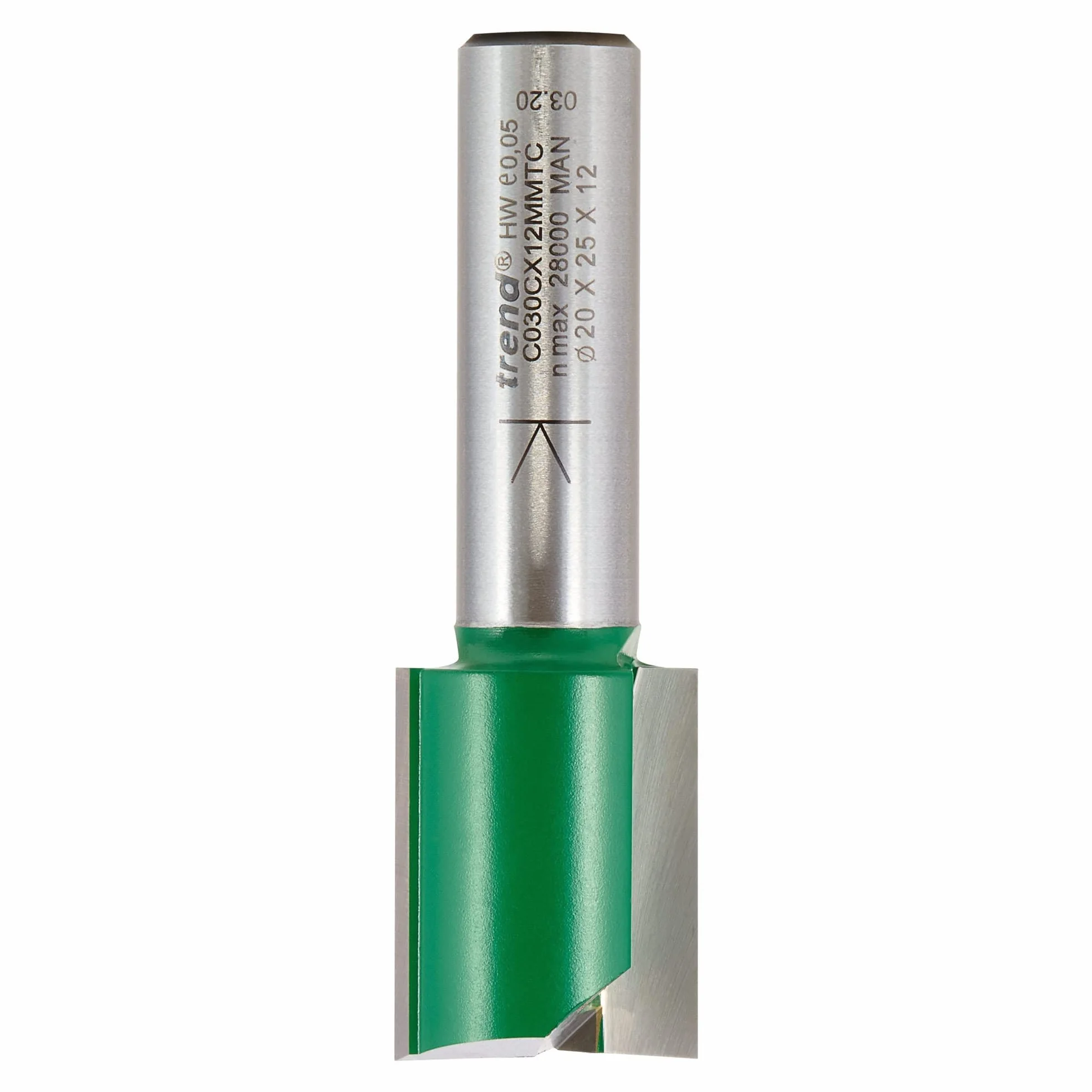 Trend Frez z dwoma rowkami o średnicy 20mm x 25mm nacinany, odpowiedni do zastosowań takich jak grawerowanie, rowkowanie, wręgowanie i płytkie dłutowanie, C030CX12MMTC
