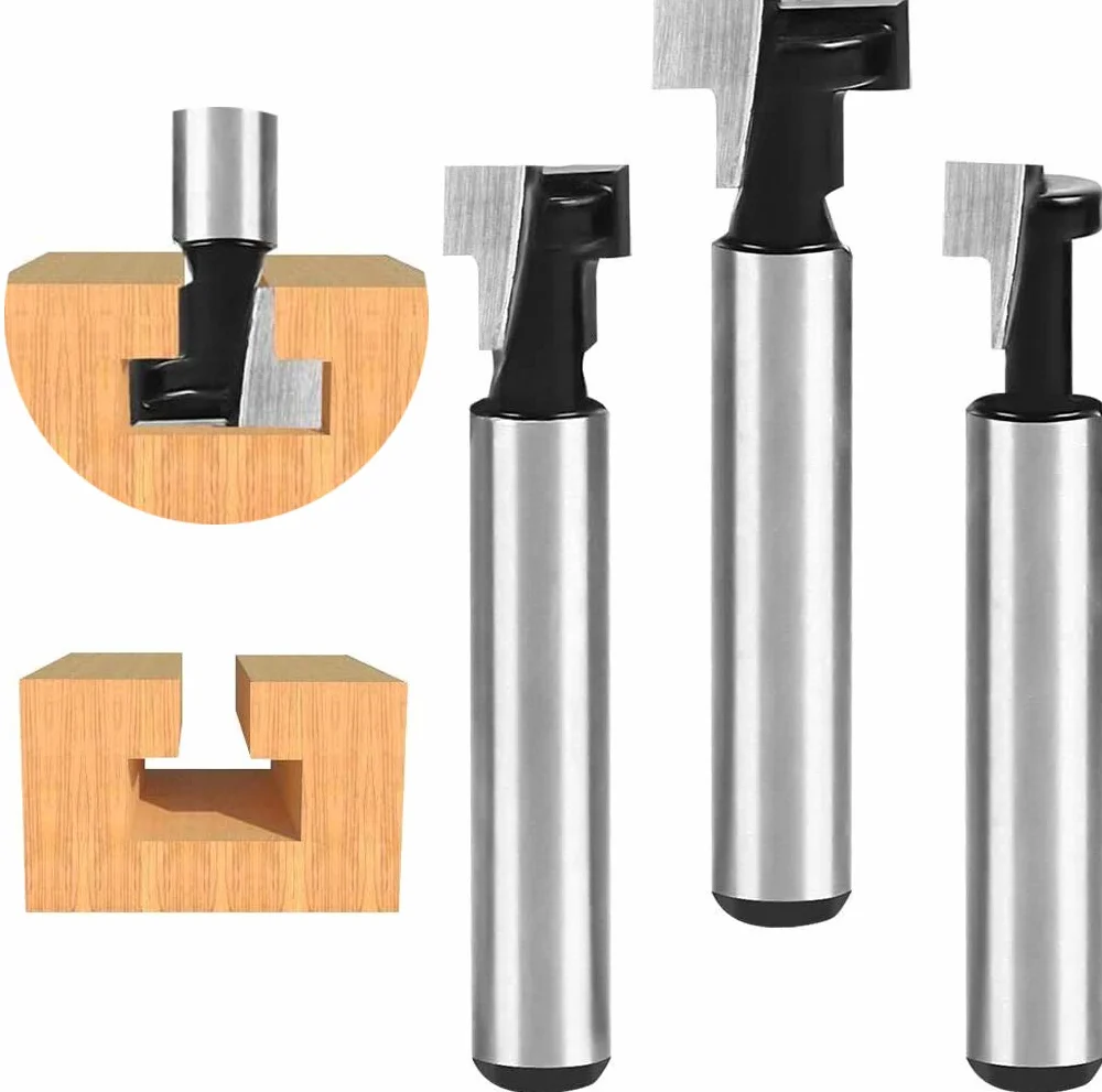 flintronic Zestaw frezów z rowkiem T, 3 szt. 8 mm trzonek stalowy frez z rowkiem T, 1/2", 3/8" i 5/16" długość frez do drewna sześciokątnego T-Track frezy rowkujących…