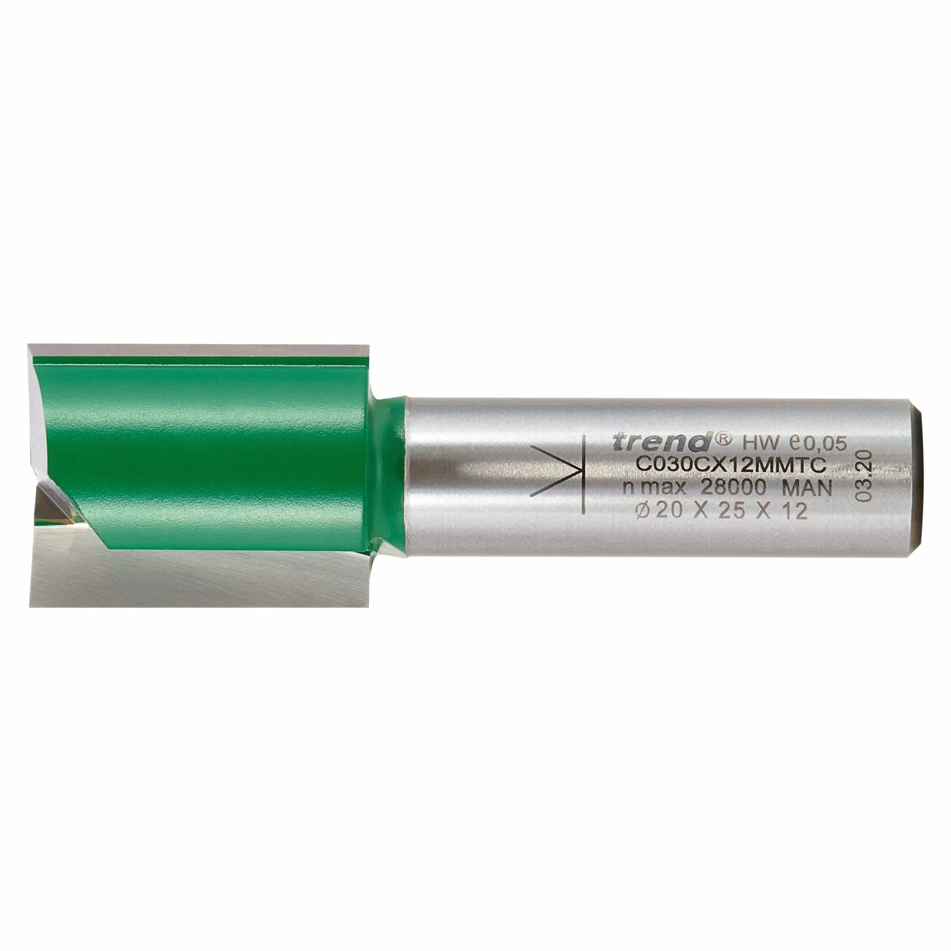 Trend Frez z dwoma rowkami o średnicy 20mm x 25mm nacinany, odpowiedni do zastosowań takich jak grawerowanie, rowkowanie, wręgowanie i płytkie dłutowanie, C030CX12MMTC