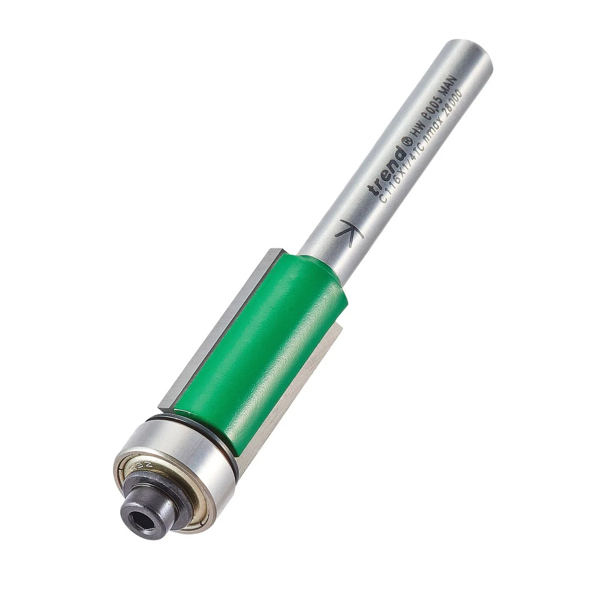 Trend frez krawędziujący z łożyskiem, trzpień 1/4, Ø12,7 mm, 25,4 mm | Frez z prowadzeniem łożyskowym i końcówką z węglika spiekanego: Ø12,7 mm i dł. cięcia 25,4 mm, C116X1/4TC