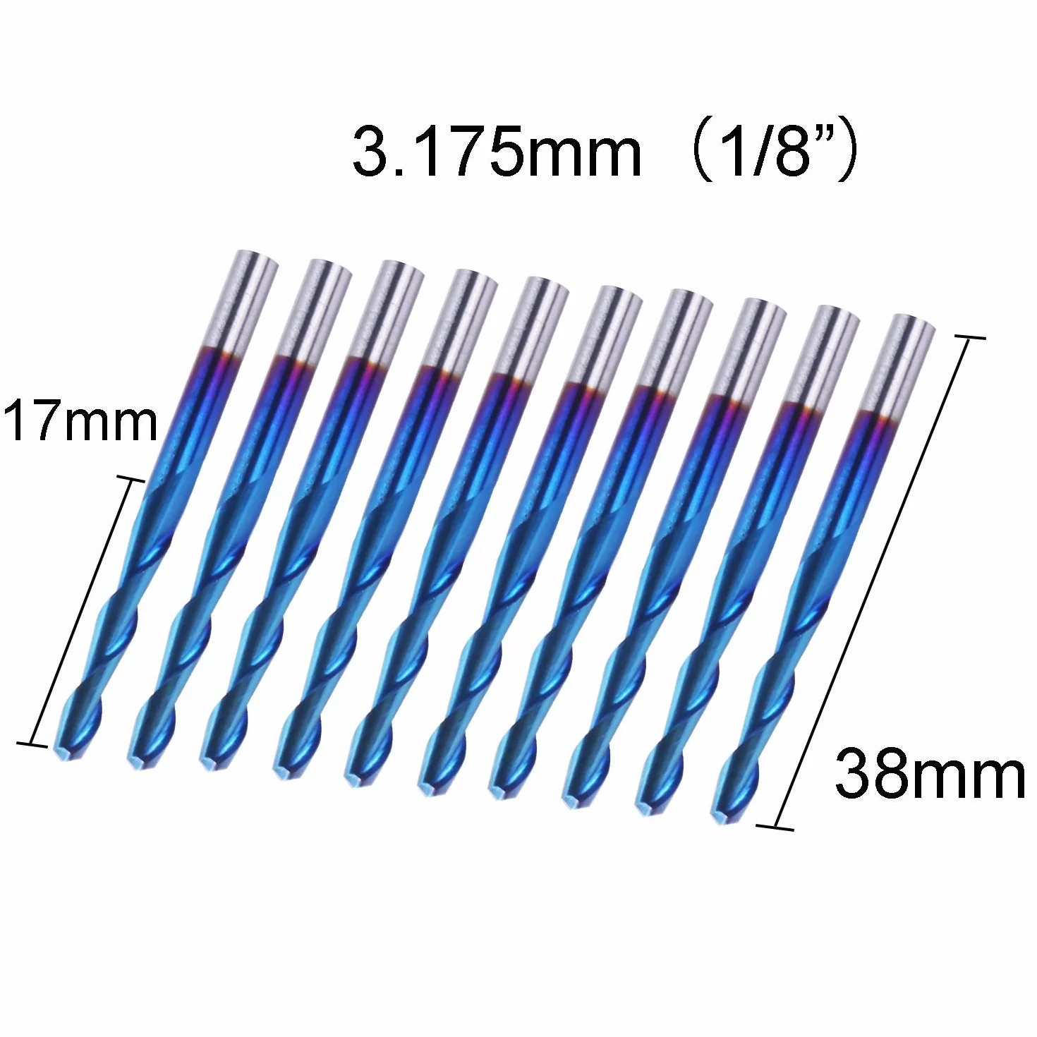 SainSmart Genmitsu 10 szt. Nano Blue Coat frez trzpieniowy do płaskiego nosa, frez trzpieniowy CNC, 1/8", spirala Upcut, 2 końcówki poprzeczne, zestaw frezów trzpieniowych do akrylu, drewna PCB (3,175