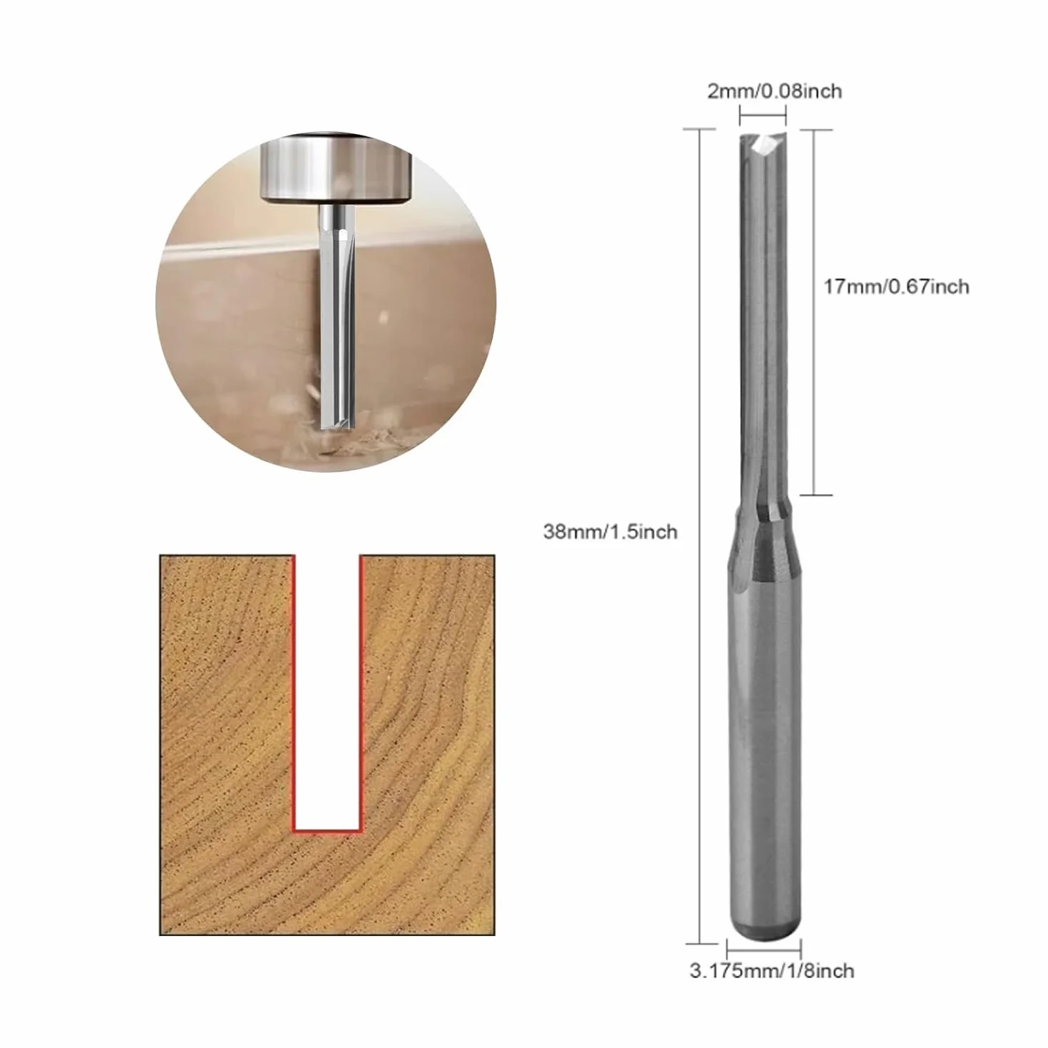 Proste frezy CNC, frezy trzpieniowe, 5 sztuk, narzędzia do frezowania z 2 rowkami, 2 x 17 mm, 1/8" trzpień w pełni z twardego metalu, zestawy młynków do grawerowania z akrylu PCW