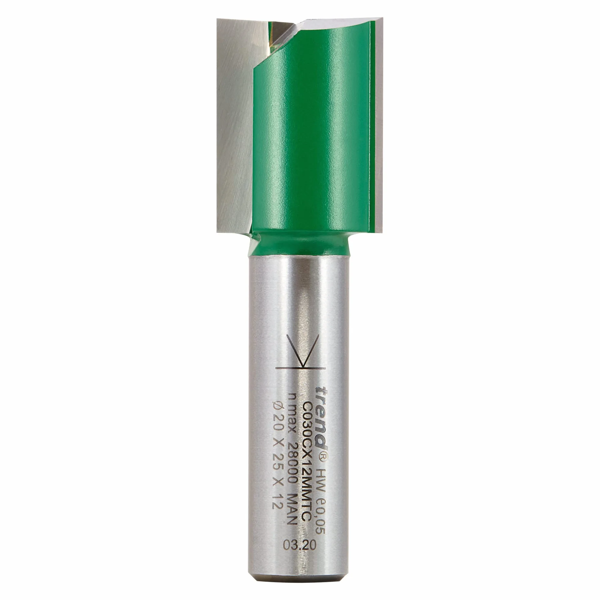 Trend Frez z dwoma rowkami o średnicy 20mm x 25mm nacinany, odpowiedni do zastosowań takich jak grawerowanie, rowkowanie, wręgowanie i płytkie dłutowanie, C030CX12MMTC