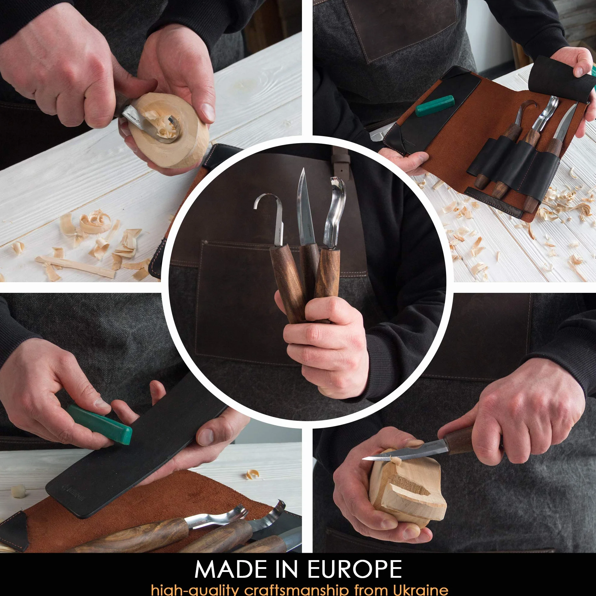 BeaverCraft Deluxe S14X Zestaw noży do rzeźbienia w drewnie ze skórzanym etui