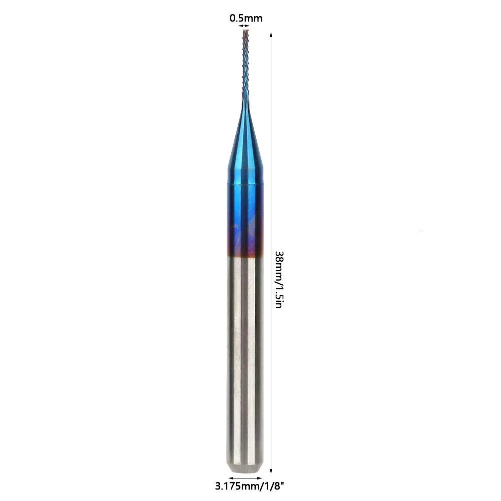10 stücke Wolframfräser Blau Beschichtet Spiralfräser Fräsmaschine Cutter Bohrer CNC Fräser Set Werkzeug(0.5mm)