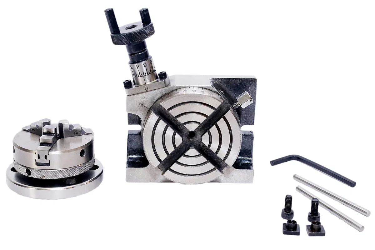 ACTOOLS Stół frezarski 80 mm + uchwyt samocentrujący 65 mm + płyta tylna i nakrętki T (dostawa 4-5 dni) (stół obrotowy 7,6 cm + uchwyt 65 mm)
