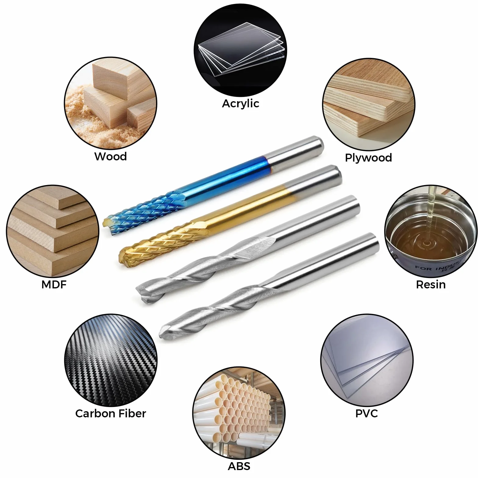 Twotrees Zestaw frezów trzpieniowych z łącznie 40 frezami CNC Router Bits, trzon 3,175 mm (1/8"), zestaw frezów CNC z 2 rowkami frezami płaskimi i kulowymi, powłoka Nano Blue i powłoka tytanowa