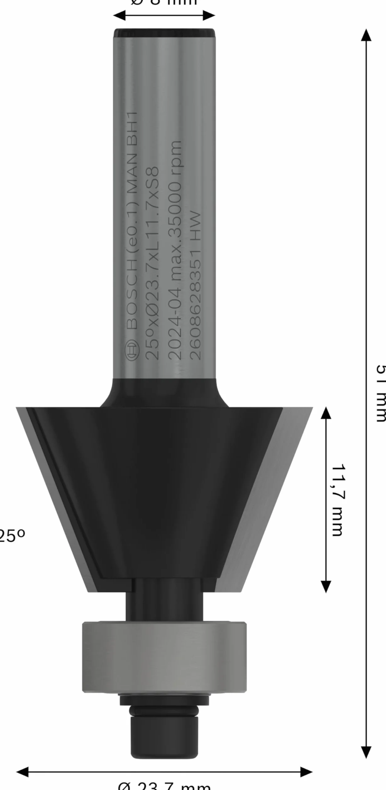 Bosch Professional Frezy proste do fazowania/laminatów Standard for Wood (do drewna, Ø 23,7 mm, Długość robocza 12 mm, 25°, Akcesoria frezarek ręcznych)
