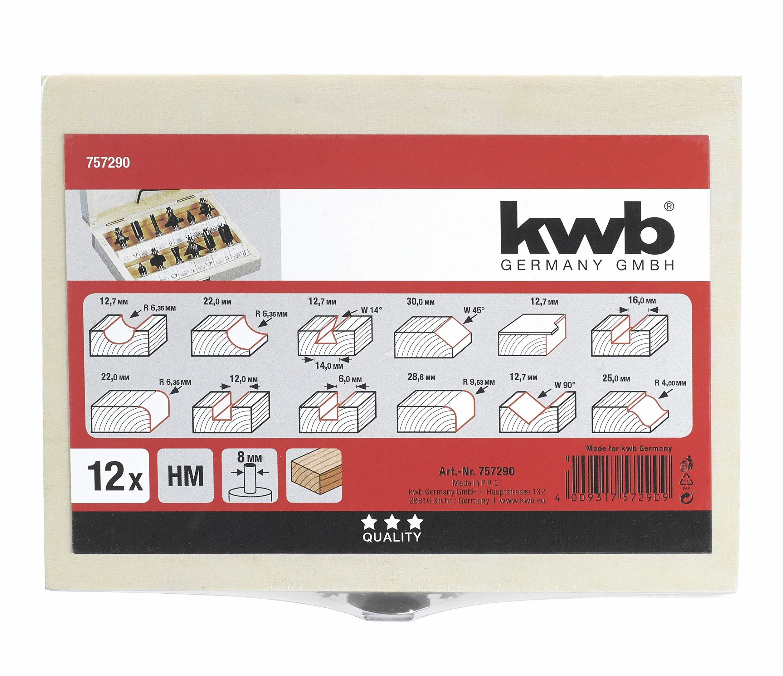 kwb 12-częściowy zestaw frezów Ø 8 mm, z twardego metalu z precyzyjnym chwytem naprężającym i zoptymalizowaną geometrią cięcia dla dokładnego obrazu frezowania
