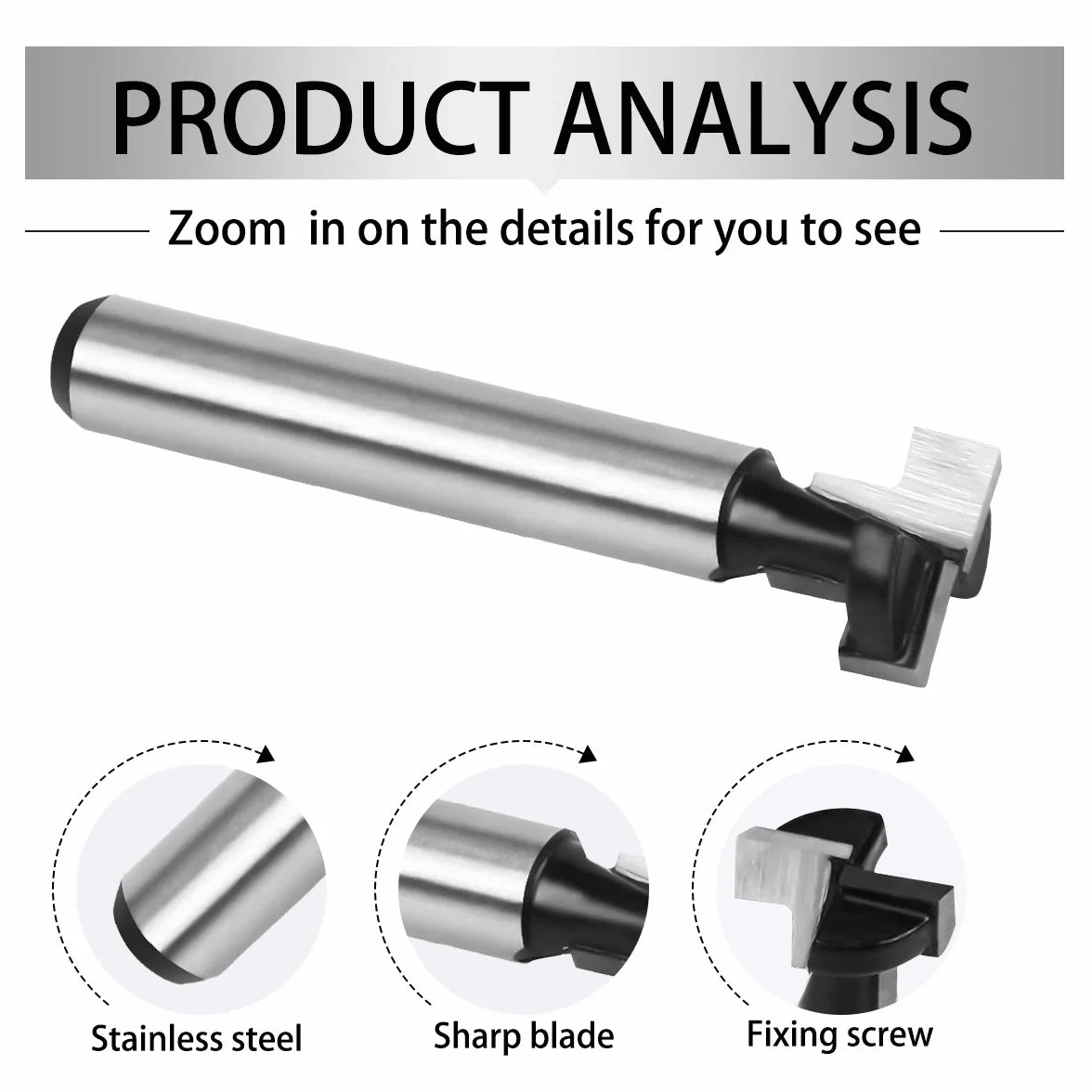 flintronic Zestaw frezów z rowkiem T, 3 szt. 8 mm trzonek stalowy frez z rowkiem T, 1/2", 3/8" i 5/16" długość frez do drewna sześciokątnego T-Track frezy rowkujących…