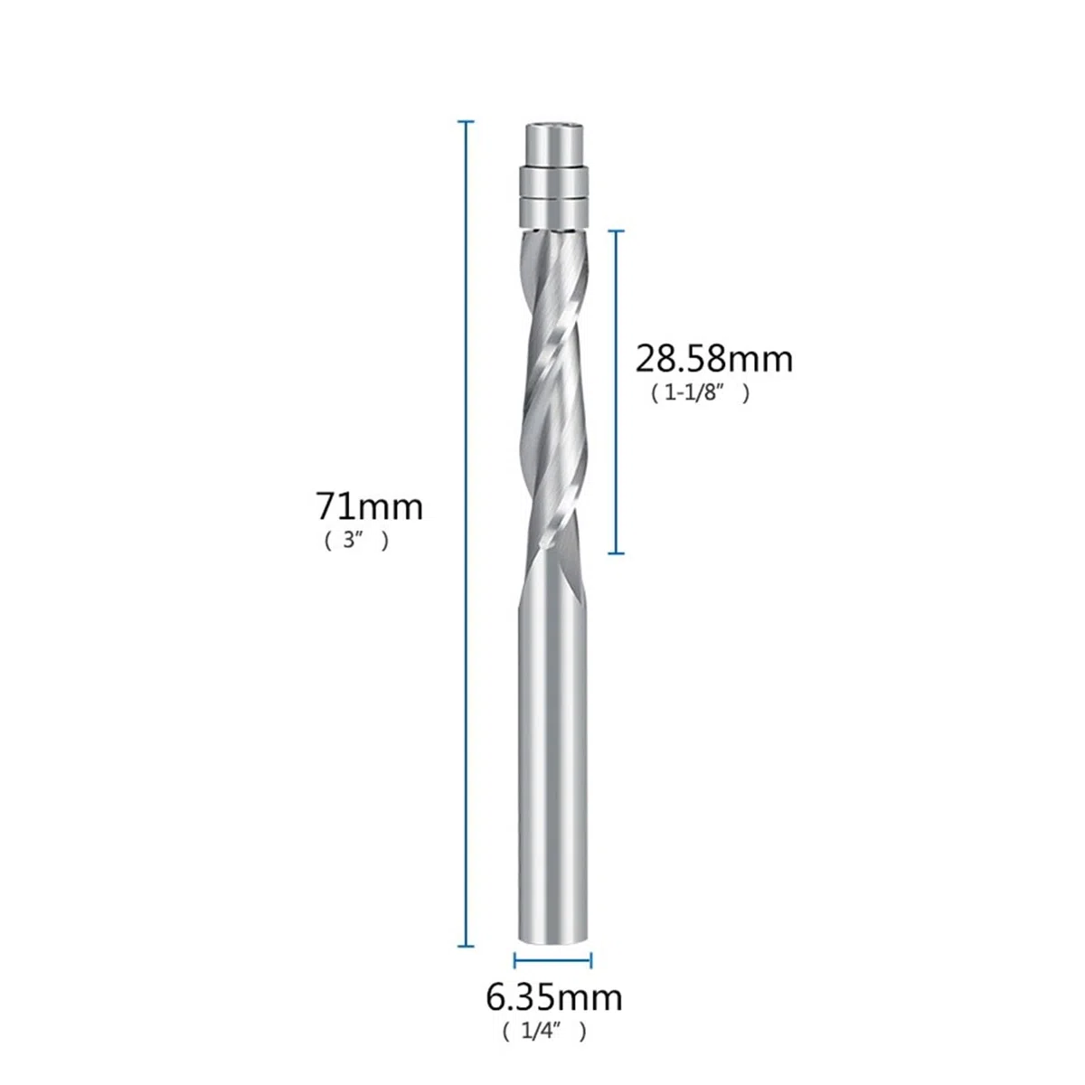 Frezy z stopu metali, 2-ostrzowe frezowanie z rowkiem, łożysko frezarskie chwytem 1/4" 1/2" węglika, wiele rozmiarów, 1 szt(6.35x28.58x71)