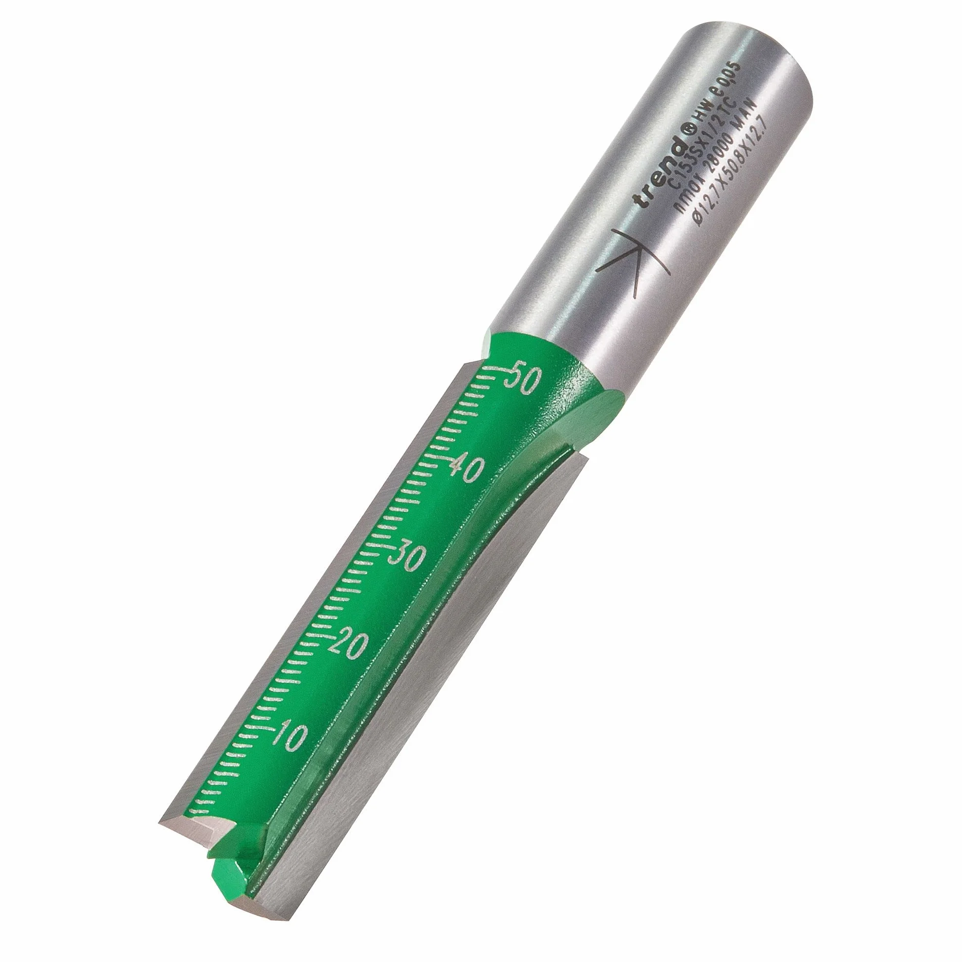 Trend CraftPro frez prosty dwupiórowy do frezarki górnowrzecionowej, trzpień 1/2 cala, średnica cięcia 12,7 mm i długość cięcia 50 mm, węglik spiekany (TCT), C153SX1/2TC