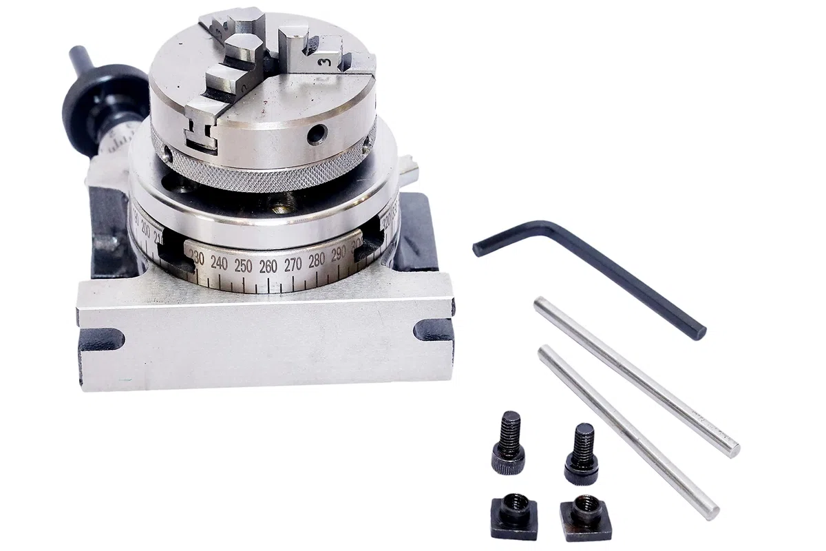 ACTOOLS Stół frezarski 80 mm + uchwyt samocentrujący 65 mm + płyta tylna i nakrętki T (dostawa 4-5 dni) (stół obrotowy 7,6 cm + uchwyt 65 mm)