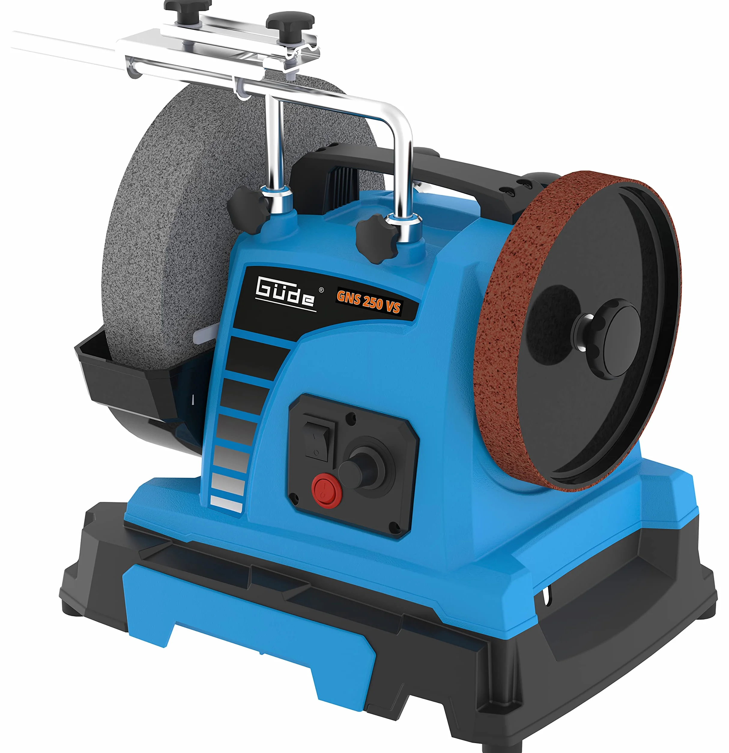 Güde Zestaw szlifierek na mokro GNS 250 VS (150 W, silnik indukcyjny, kamień szlifierski z korundu szlachetnego Ø 250 mm/220 K, tarcza do ściągania skóry, nadaje się do stali narzędziowej powyżej 60