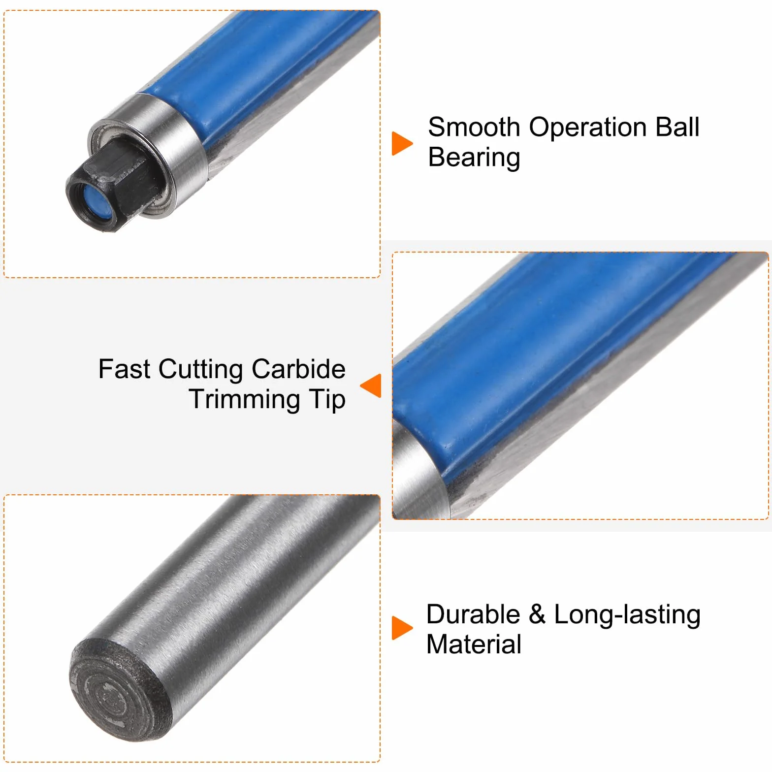 QUARKZMAN Frez do wyrównywania powierzchni 6 mm trzpień 1/4" średnica 1" głębokość cięcia górnego łożyska równo proste frezy z twardego metalu do płyt wiórowych, sklejki, płyty MDF, do obróbki drewna,