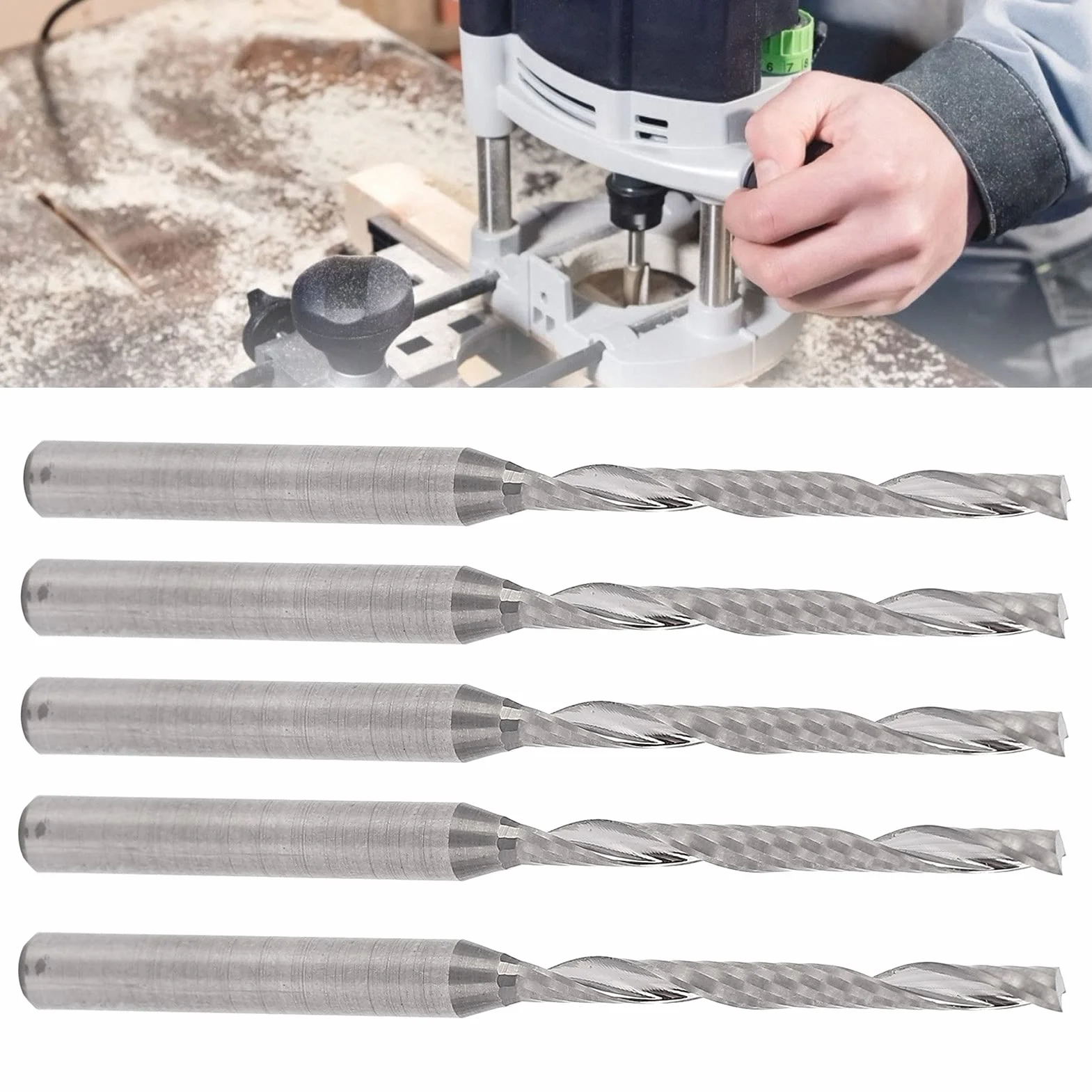 5 szt. Frez, 2mm cięcie Dia Narzędzie do grawerowania ze stali wolframowej Spiralne frezy CNC do frezarek do drewna - długość rowka 22mm