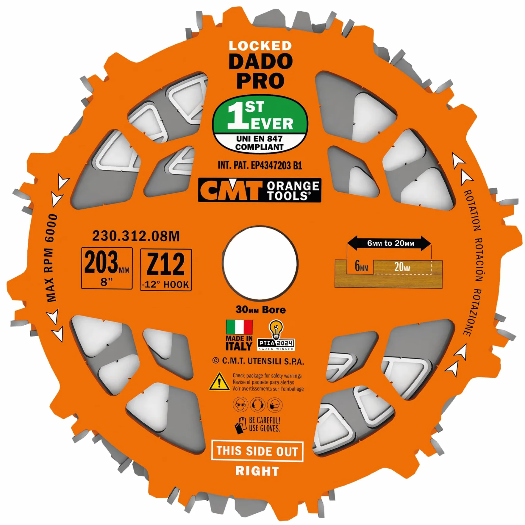 CMT 230.312.08M ZESTAW OSTRZYKA (8 DZIEĆ) HW D=203 B=30 Z12 FTG+ATB PTFE