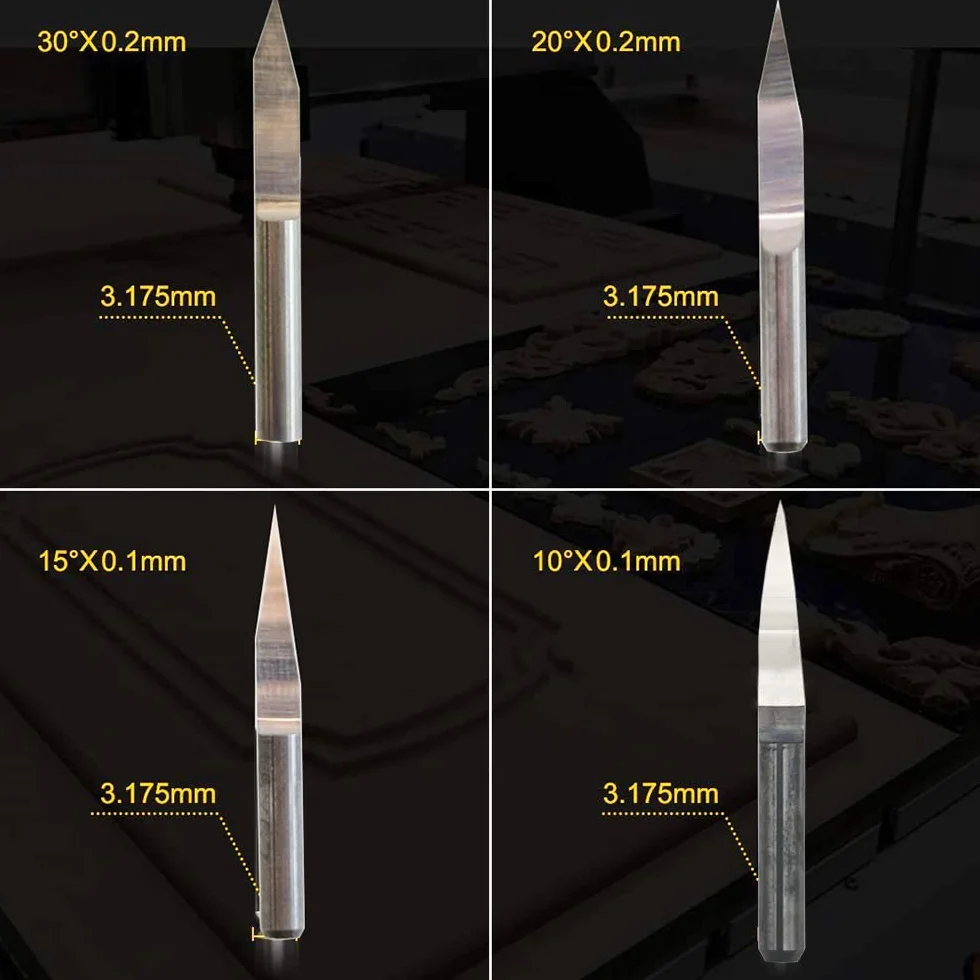 CESFONJER Ścieg do grawerowania CNC, 3,175 mm, 20°, węglik do grawerowania, 0,2 mm, końcówka do grawerowania CNC do płytek drukowanych (10 sztuk)