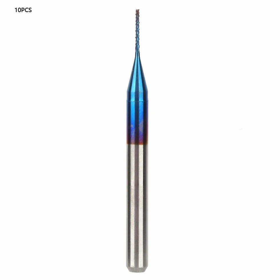 10 stücke Wolframfräser Blau Beschichtet Spiralfräser Fräsmaschine Cutter Bohrer CNC Fräser Set Werkzeug(0.5mm)