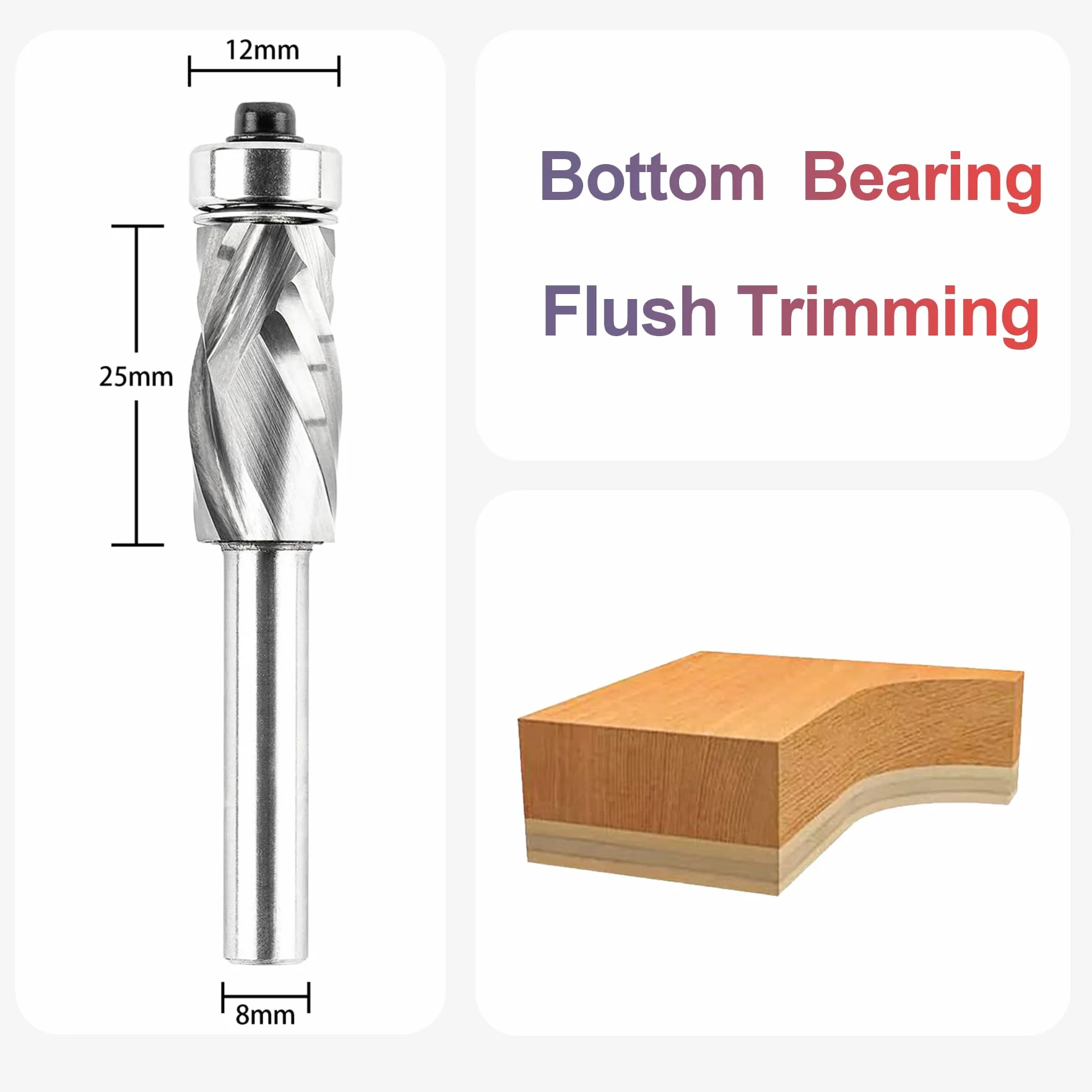 SpeTool Frez spiralny 8 mm trzpień frez dociskowy do frezarki górnowrzecionowej 12 mm średnica cięcia 25 mm długość cięcia frez do kopiowania z pierścieniem kroplowym na górze VHM do cięcia drewna