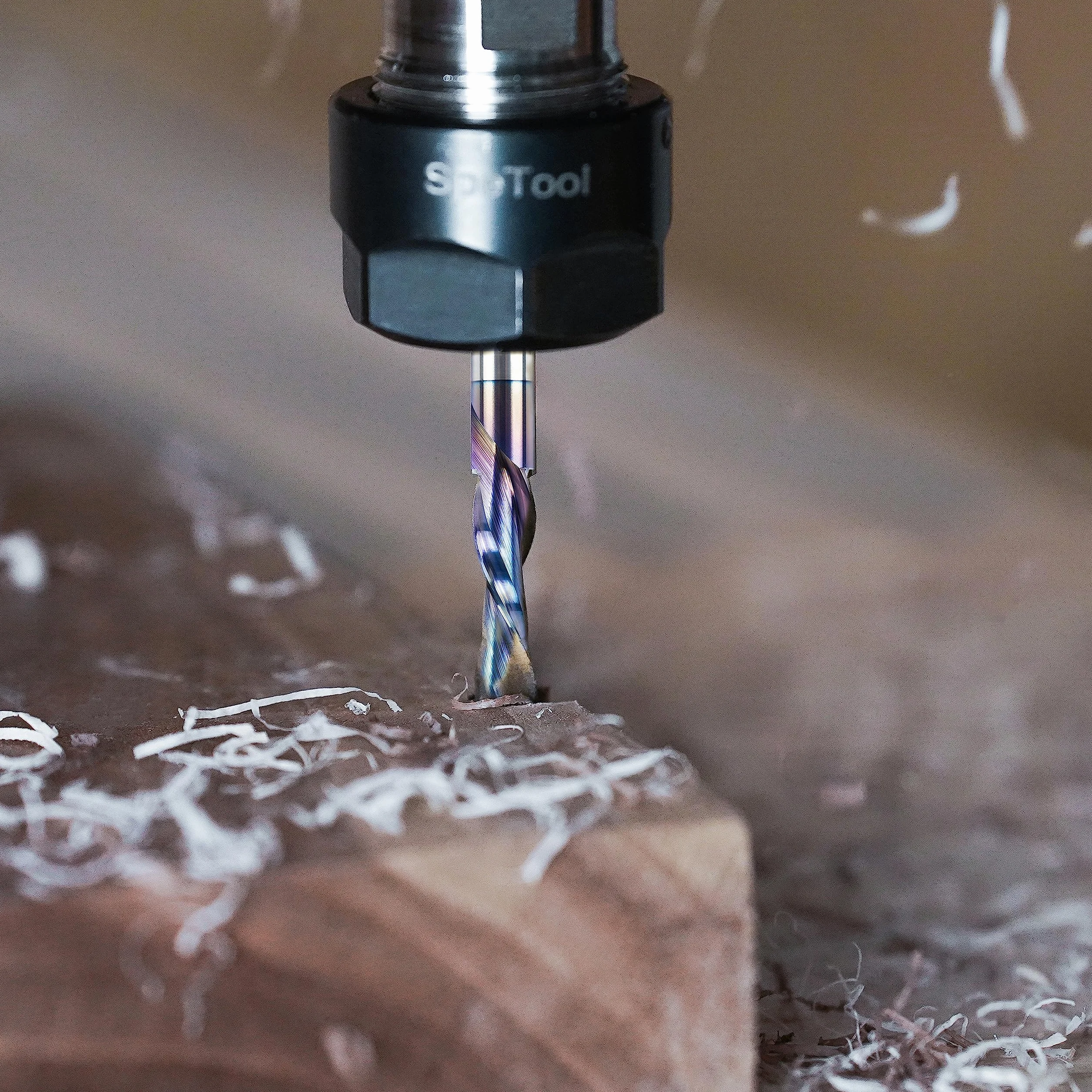 SpeTool Frez Spiralny 8 mm, Upcut 32 mm, Długość Cięcia, Z Powłoką SPE-X, CNC Do Frezarki Górnowrzecionowej, 2 Flety, VHM, Trzpieniowy