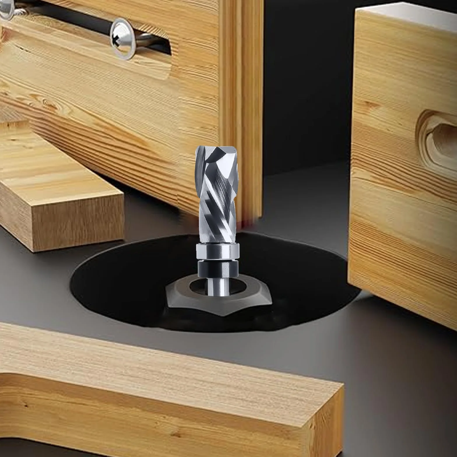 Spiralna frez do wyrównywania 8 mm trzpień, ostrze Up Down Cut, frez z węglika, frez spiralny rowkowane dno podwójne łożyska kulkowe do DIY obróbki drewna