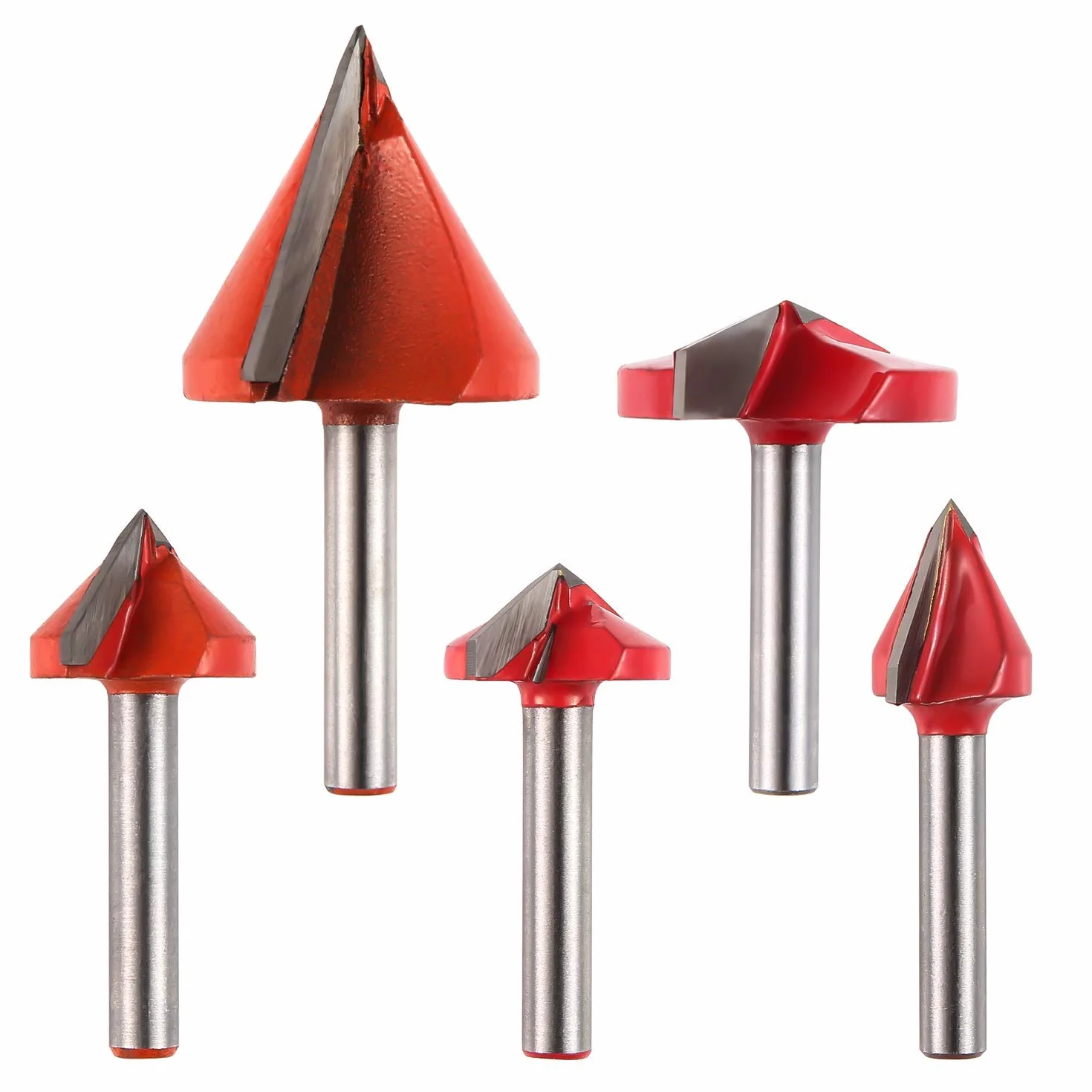 Genmitsu Zestaw frezów do rowków w kształcie litery V, kąt 60°, 90°, 120°, 150°, trzpień 6 mm, 3D V, frez do drewna, do grawerowania CNC, VG05A