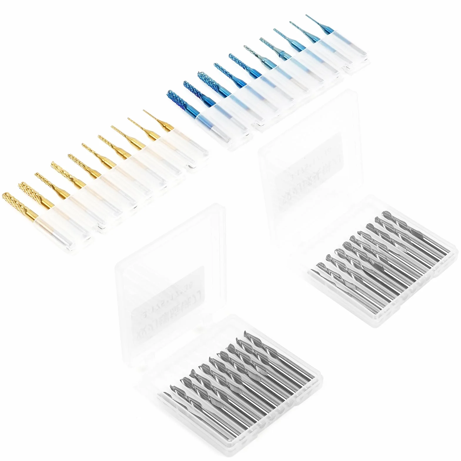 Twotrees Zestaw frezów trzpieniowych z łącznie 40 frezami CNC Router Bits, trzon 3,175 mm (1/8"), zestaw frezów CNC z 2 rowkami frezami płaskimi i kulowymi, powłoka Nano Blue i powłoka tytanowa