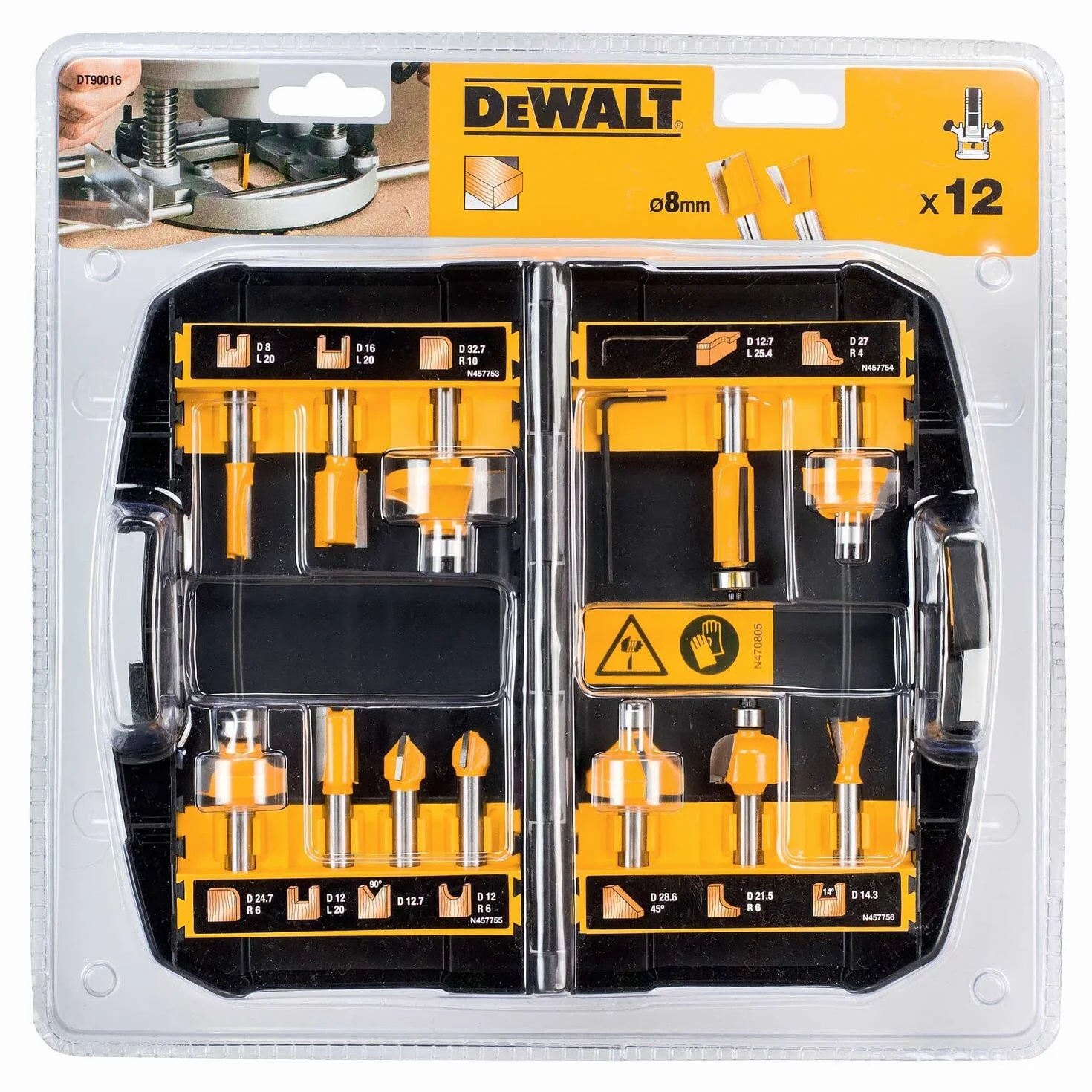 Dewalt Dt90016-Qz Frezy, Czarny/Żółty, ‎28,5 x 28,5 x 5 cm; 90 g, 12 Elementów