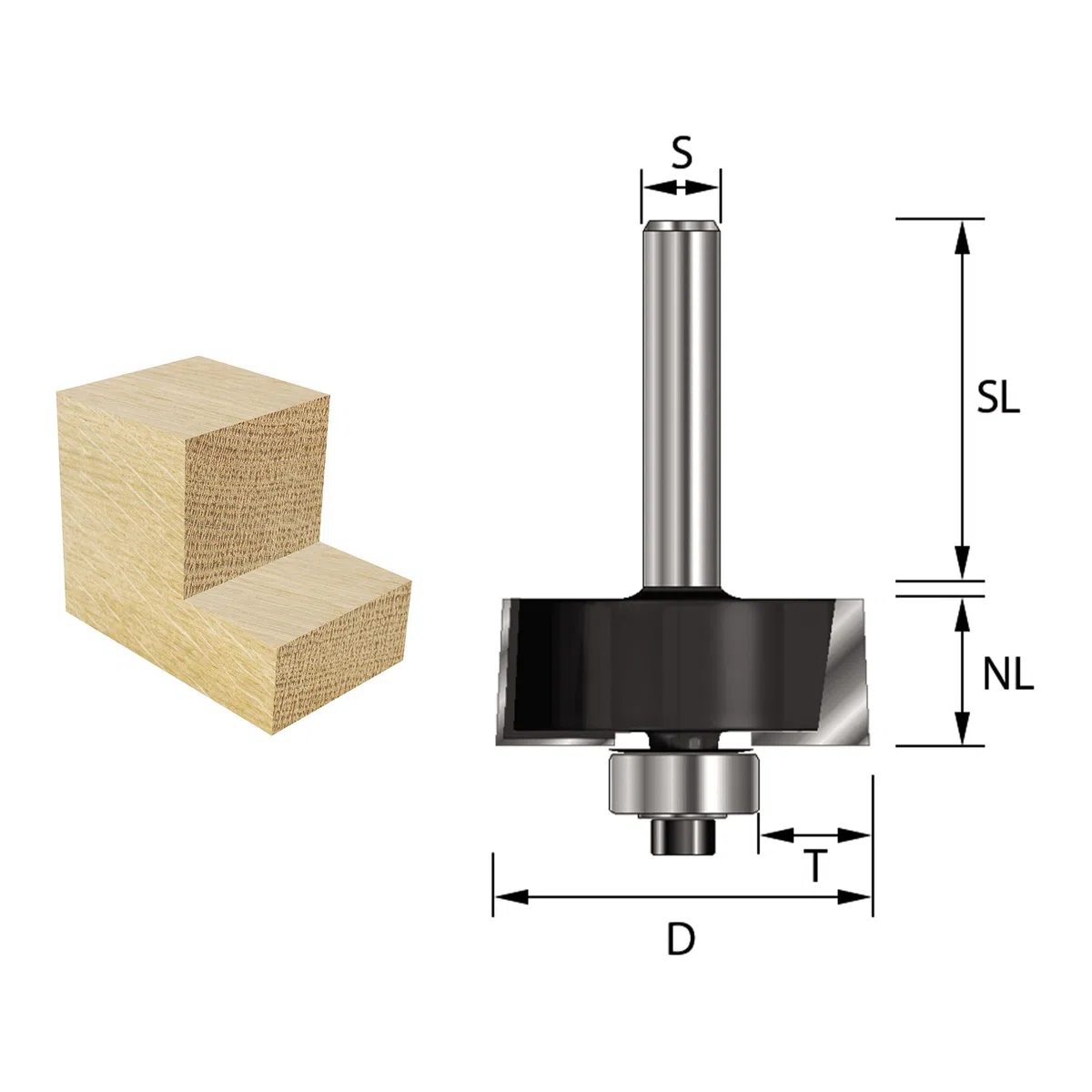 ENT 16640 Frez trzpieniowy w wegliku, trzpien (S) 12 mm, srednica (D) 31,8 mm, NL 12,7 mm, T 9,5 mm, SL 40 mm, z lozyskiem kulkowym