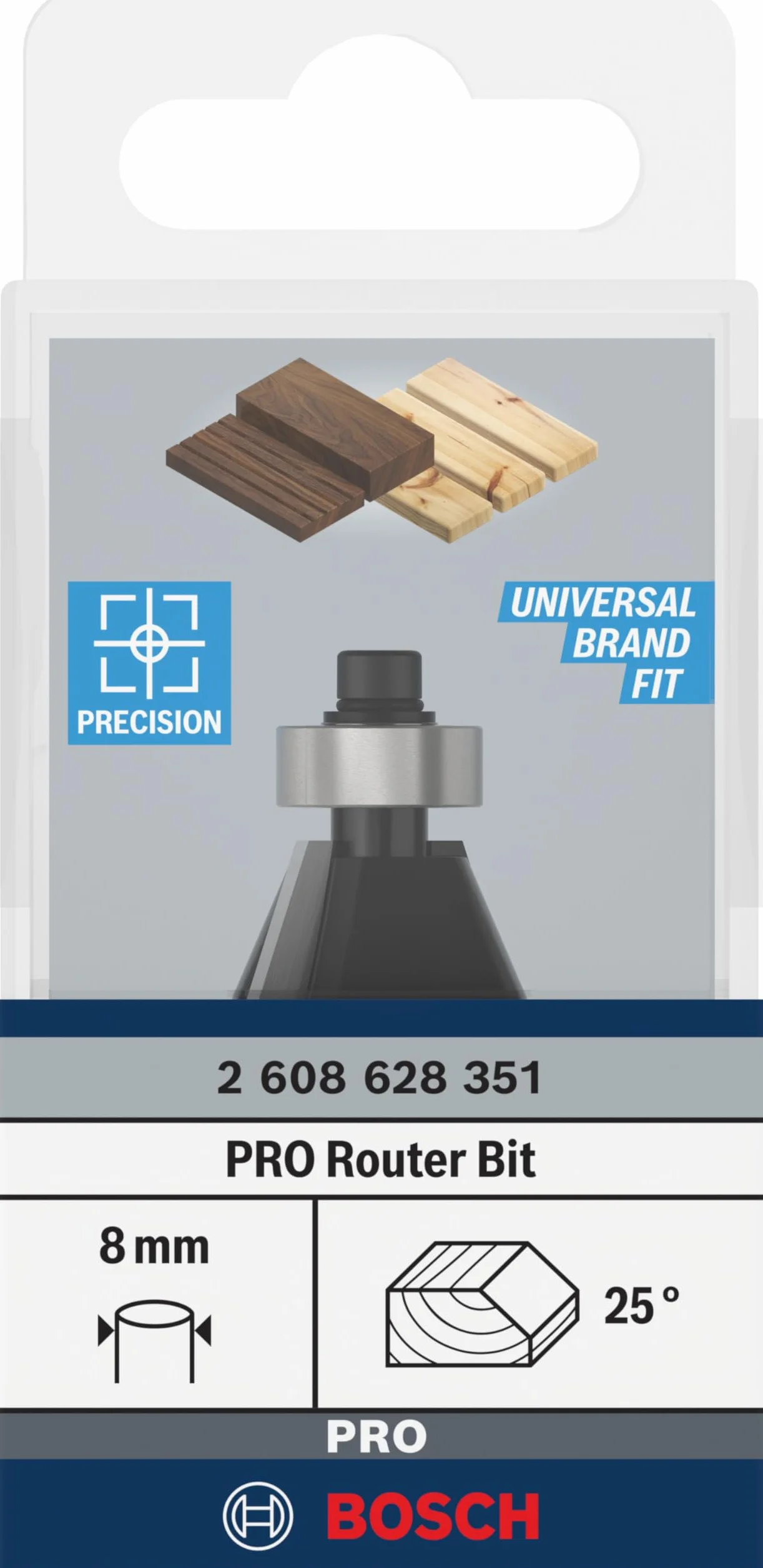 Bosch Professional Frezy proste do fazowania/laminatów Standard for Wood (do drewna, Ø 23,7 mm, Długość robocza 12 mm, 25°, Akcesoria frezarek ręcznych)
