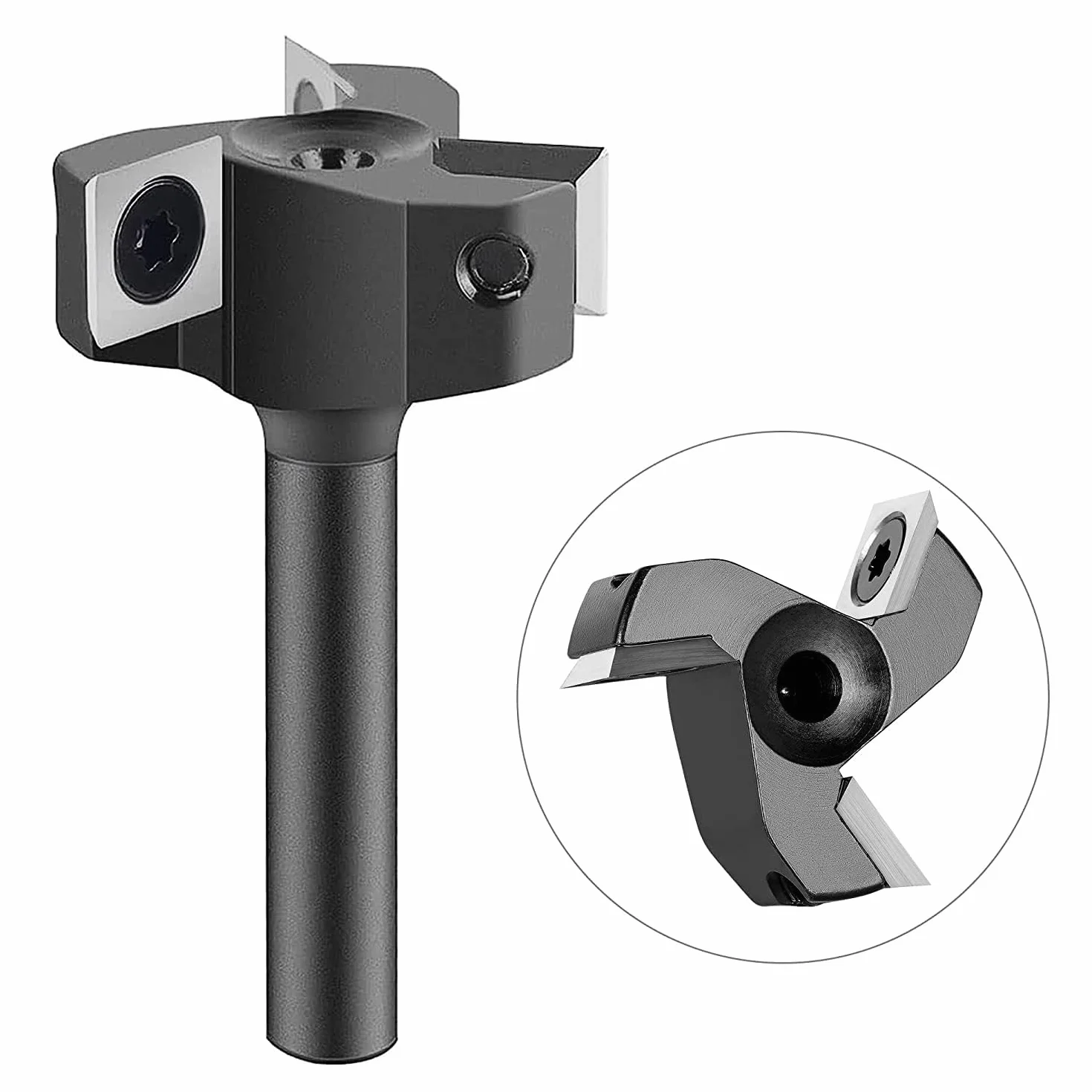SpeTool Frez płaski, trzpień 8 mm, średnica 35 mm, precyzyjny frez powierzchniowy z 3 wymiennymi nożami z węglików spiekanych (10,5 mm x 10,5 mm x 2,2 mm), 3 flety CNC VHM frez czołowy do frezarki