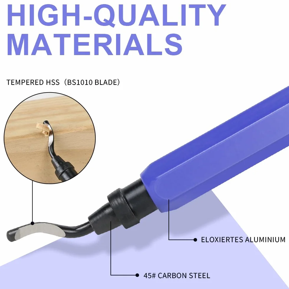 flintronic Narzędzie do usuwania zadziorów, zestaw narzędzi do gratowania, 1 x metalowy uchwyt gratowania + 11 x BS1010 HSS ostrza obrotowe o 360°, metalowe ostrza do usuwania zadziorów do rur druku 3D, plastiku, aluminium, miedzi, PCW i stali