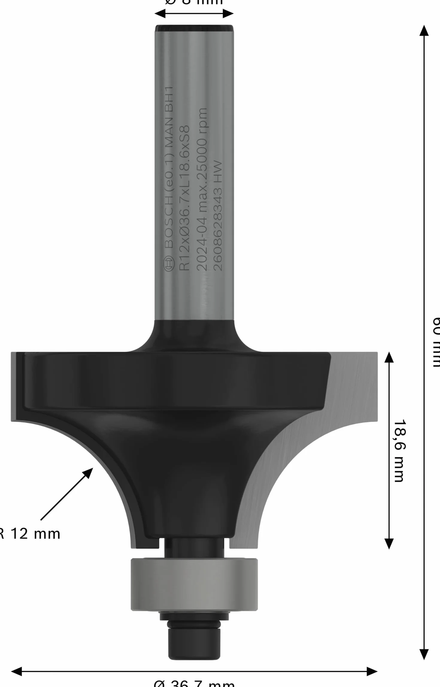Bosch Professional Frez do zaokrągleń Standard for Wood (do drewna, Kąt 12 mm, Długość robocza 19 mm, Akcesoria frezarek ręcznych)