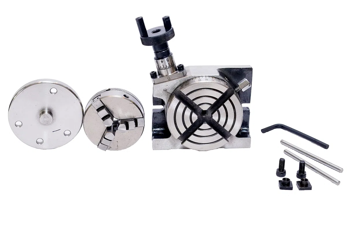 ACTOOLS Stół frezarski 80 mm + uchwyt samocentrujący 65 mm + płyta tylna i nakrętki T (dostawa 4-5 dni) (stół obrotowy 7,6 cm + uchwyt 65 mm)