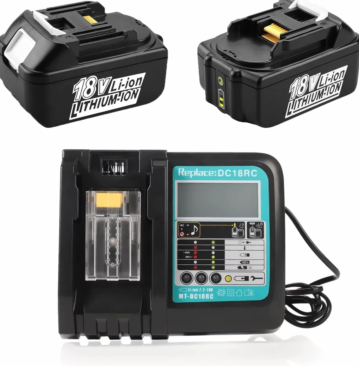 BL1850B 18 V 5Ah Bateria z ładowarką DC18RC do Makita 18 V LXT Litowo-jonowa BL1860B BL1850 BL1840 BL1830, kompatybilna z radiem DMR115 Makita wkrętarka 18 V