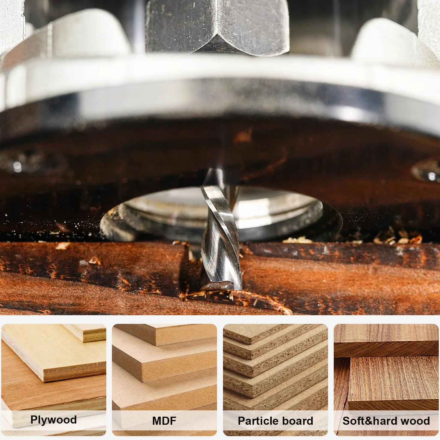 SepTool Down-cut CNC frez spiralny VHM frezy górnowrzecionowe, do drewna o średnicy cięcia 6 mm, trzpień 8 mm, do cięcia drewna