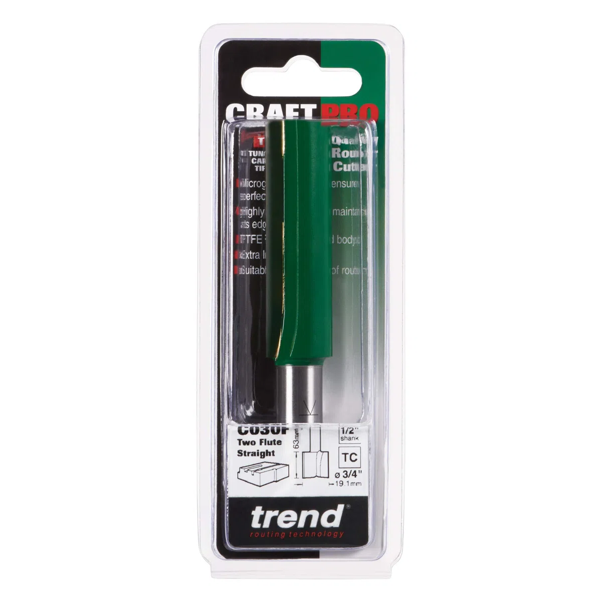 Trend Frez prosty 2 ostrza HM TCT 1/2" trzpień Ø19,1x63 mm