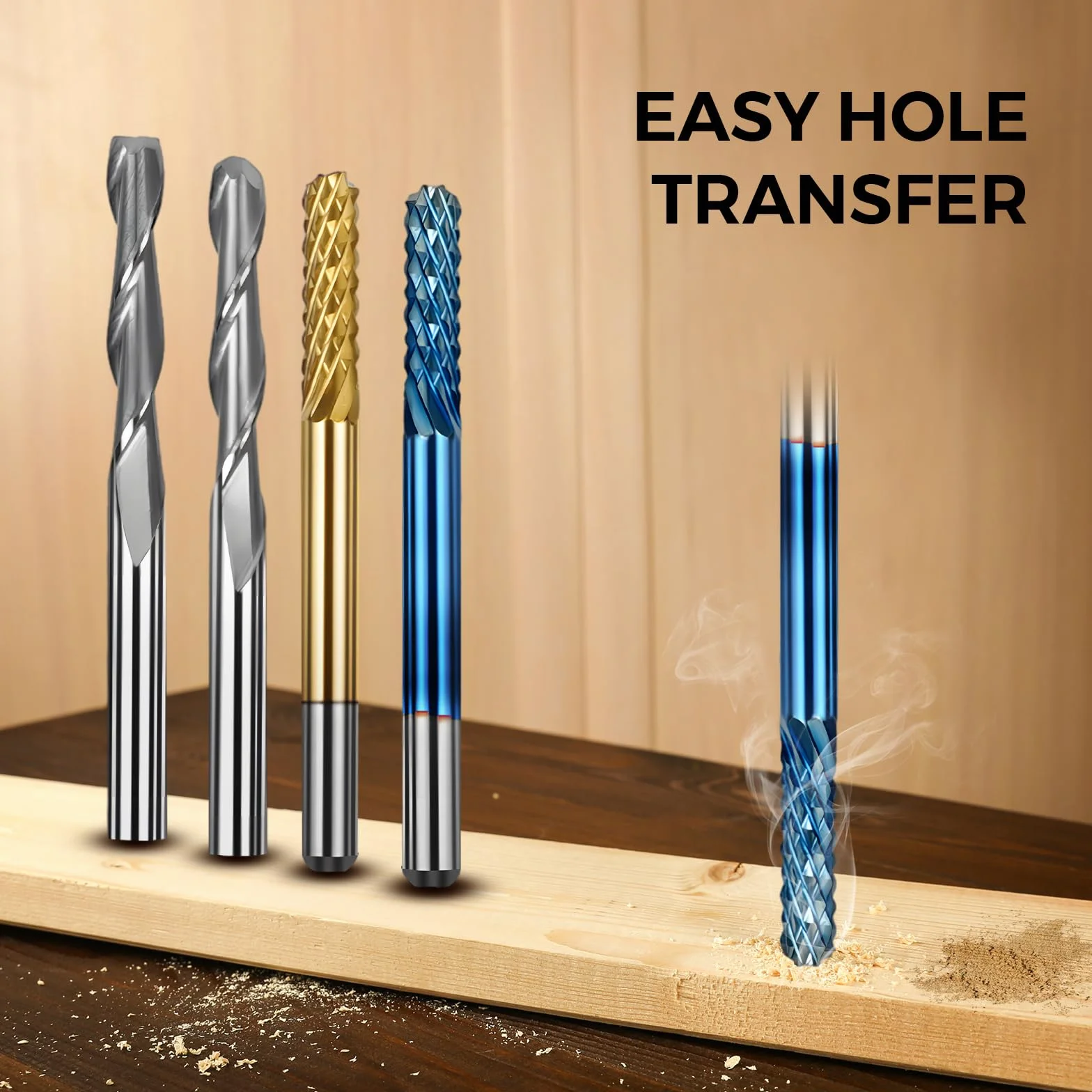 Twotrees Zestaw frezów trzpieniowych z łącznie 40 frezami CNC Router Bits, trzon 3,175 mm (1/8"), zestaw frezów CNC z 2 rowkami frezami płaskimi i kulowymi, powłoka Nano Blue i powłoka tytanowa
